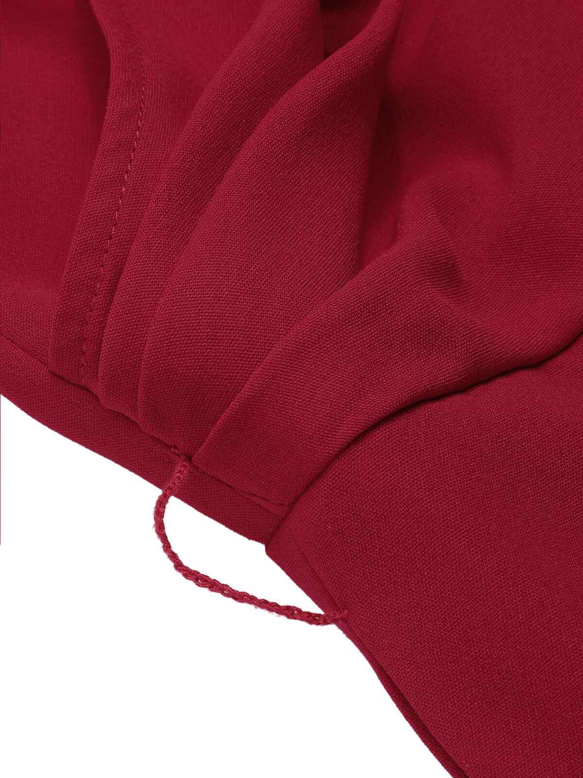 Red 1930s Solid Wasit Tie V-Neck Jumpsuit - Image 5