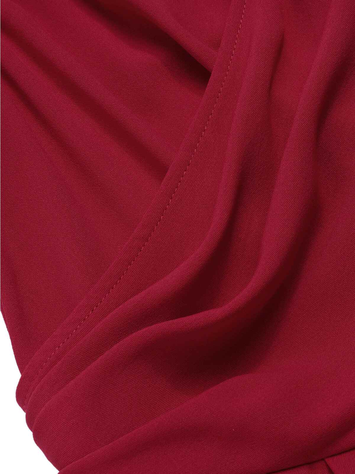 Red 1930s Solid Wasit Tie V-Neck Jumpsuit - Image 6