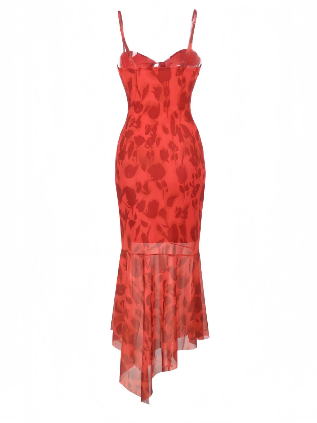 Red 1930s Spaghetti Strap Floral Dress - Image 2