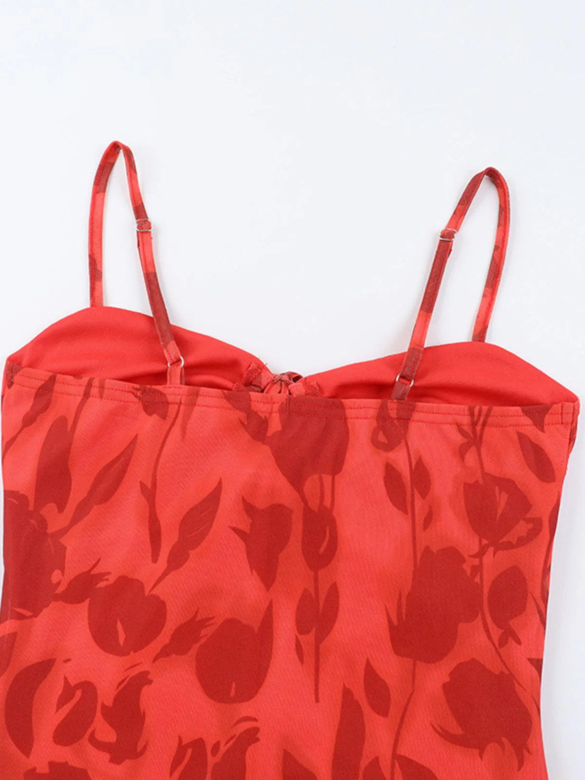 Red 1930s Spaghetti Strap Floral Dress - Image 3