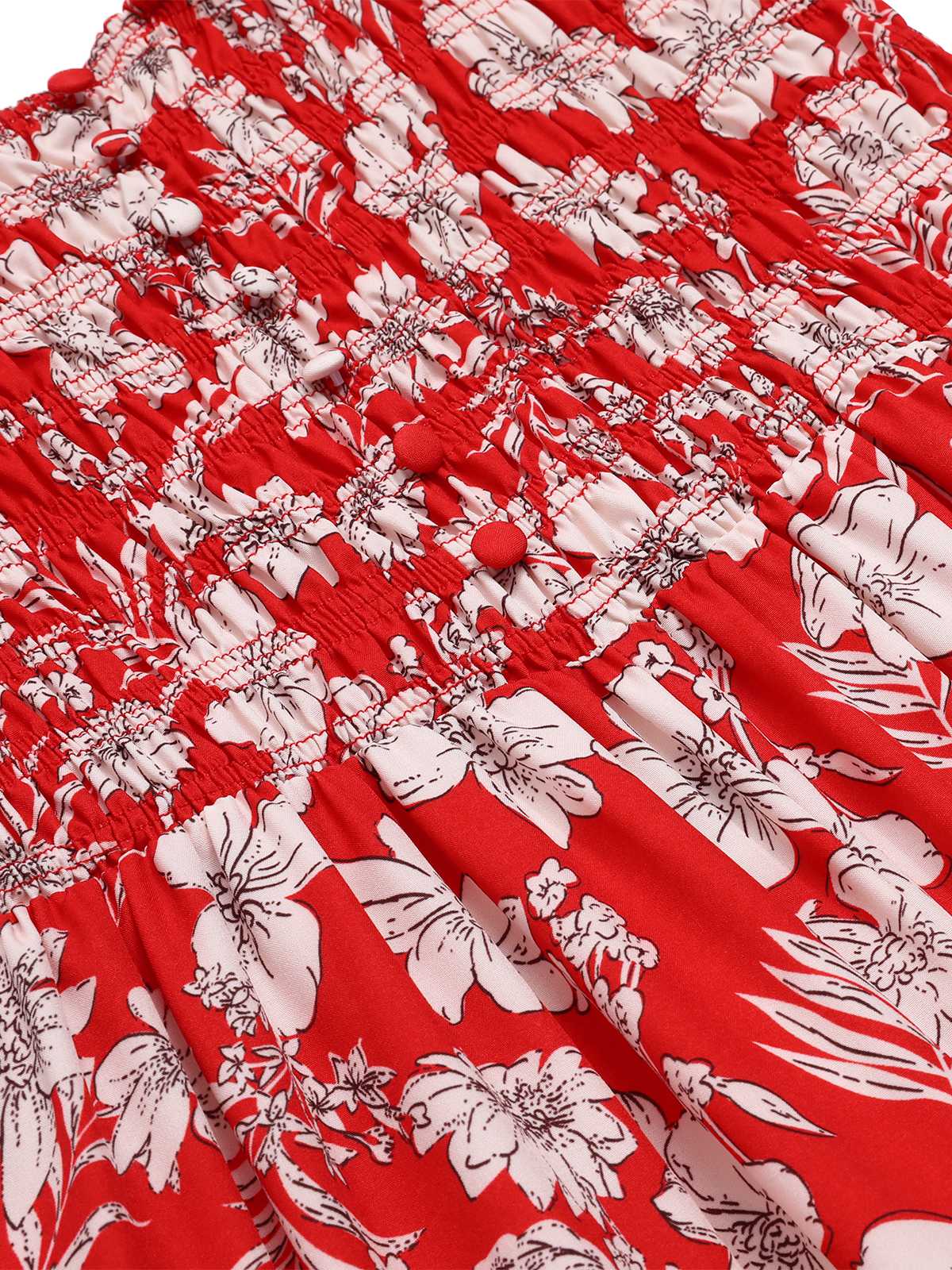 Red 1930s Spaghetti Strap Floral Wide-Leg Jumpsuit - Image 3