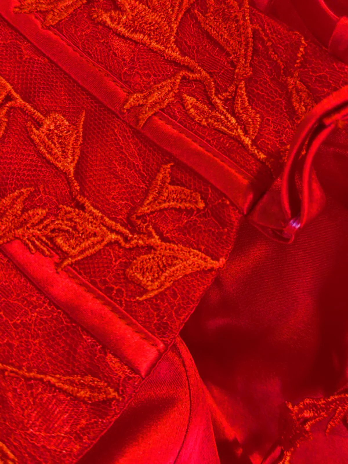 Red 1930s Spaghetti Strap Lace Tulle Maxi Dress - Image 4