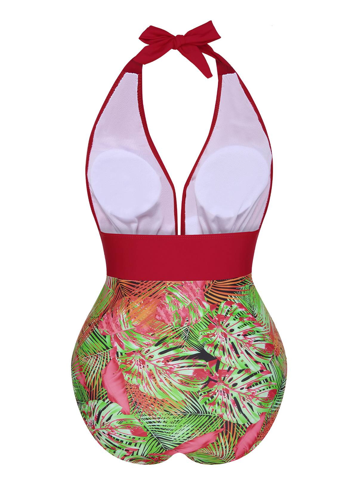 Red 1930s Tropical Plants One-Piece Swimsuit - Image 3