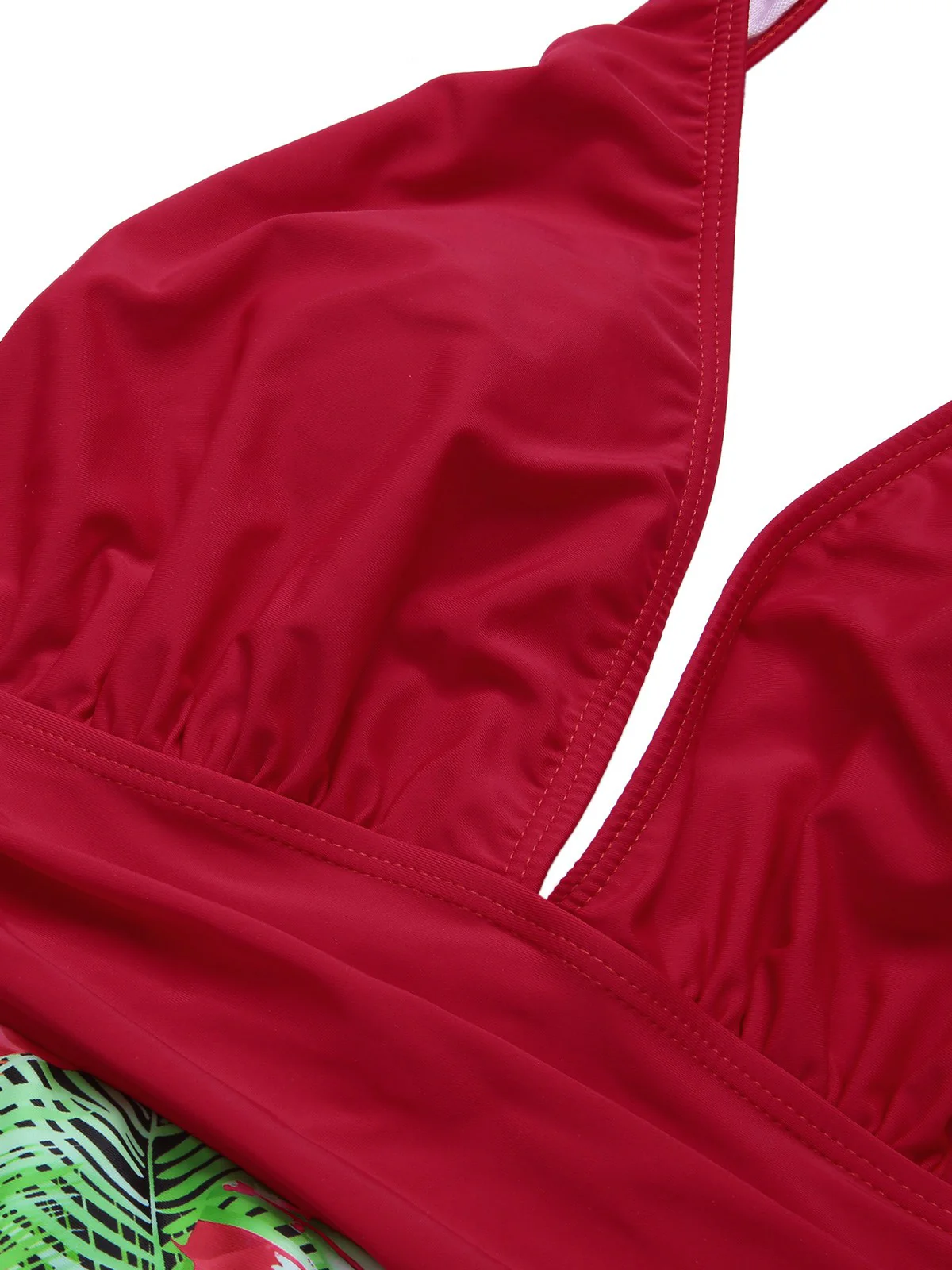 Red 1930s Tropical Plants One-Piece Swimsuit - Image 4