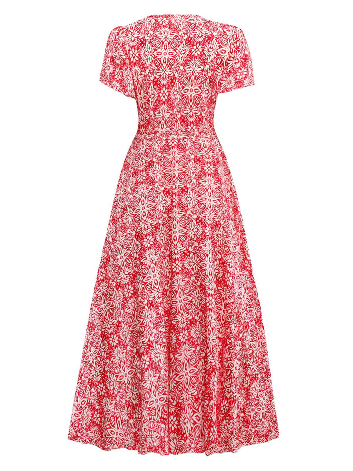 Red 1940s Boho Floral Wrap Dress - Image 2