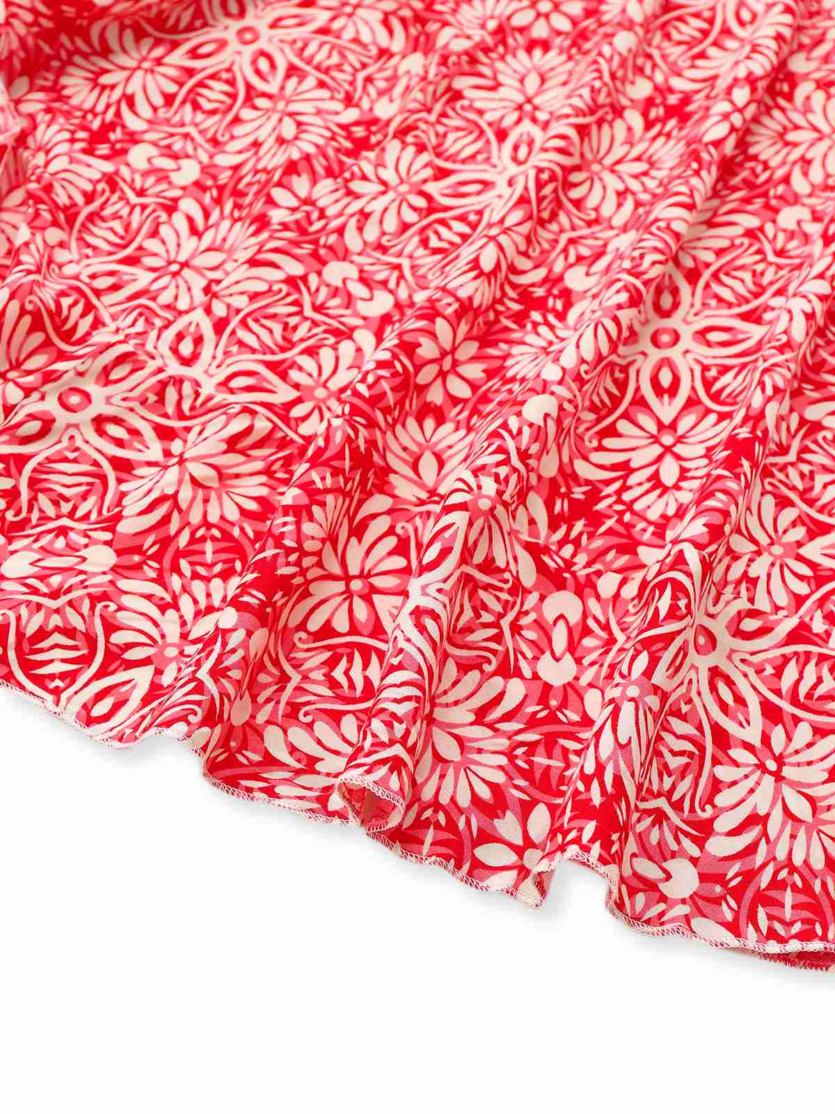 Red 1940s Boho Floral Wrap Dress - Image 5