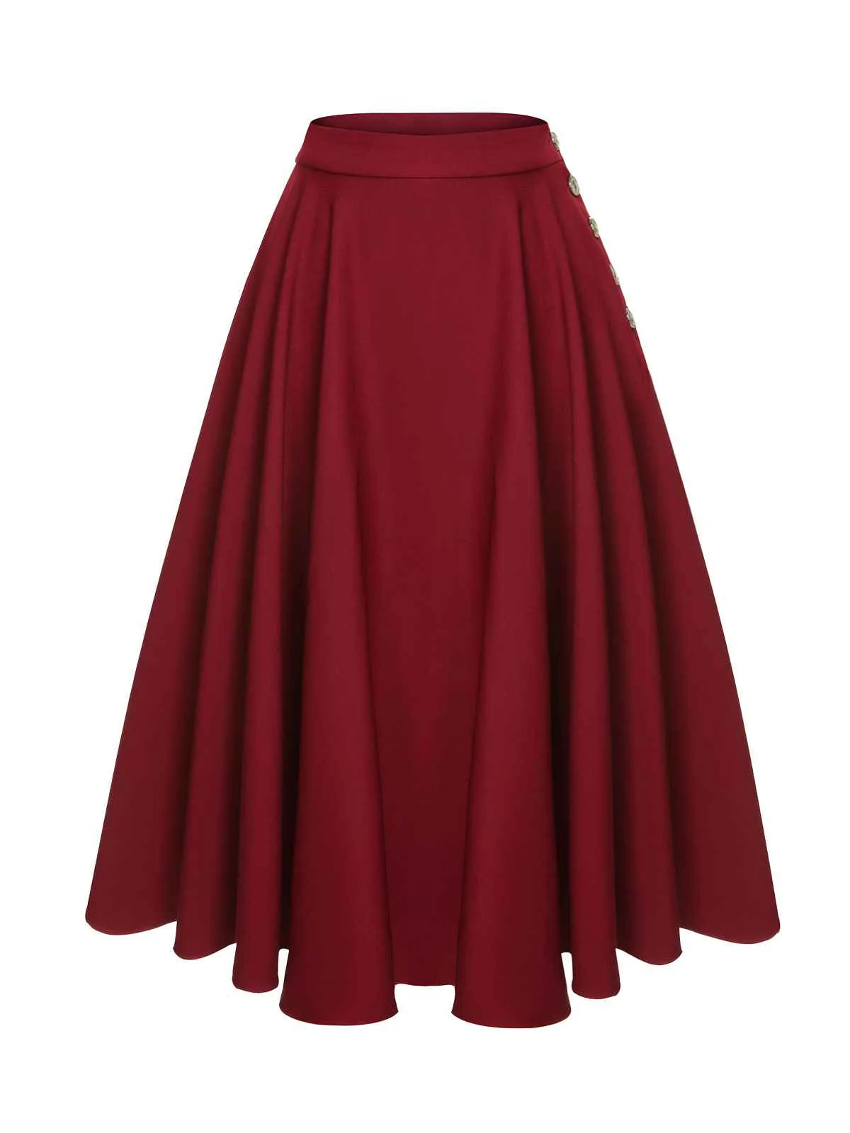 Red 1940s Buttoned Solid Skirt - Image 2