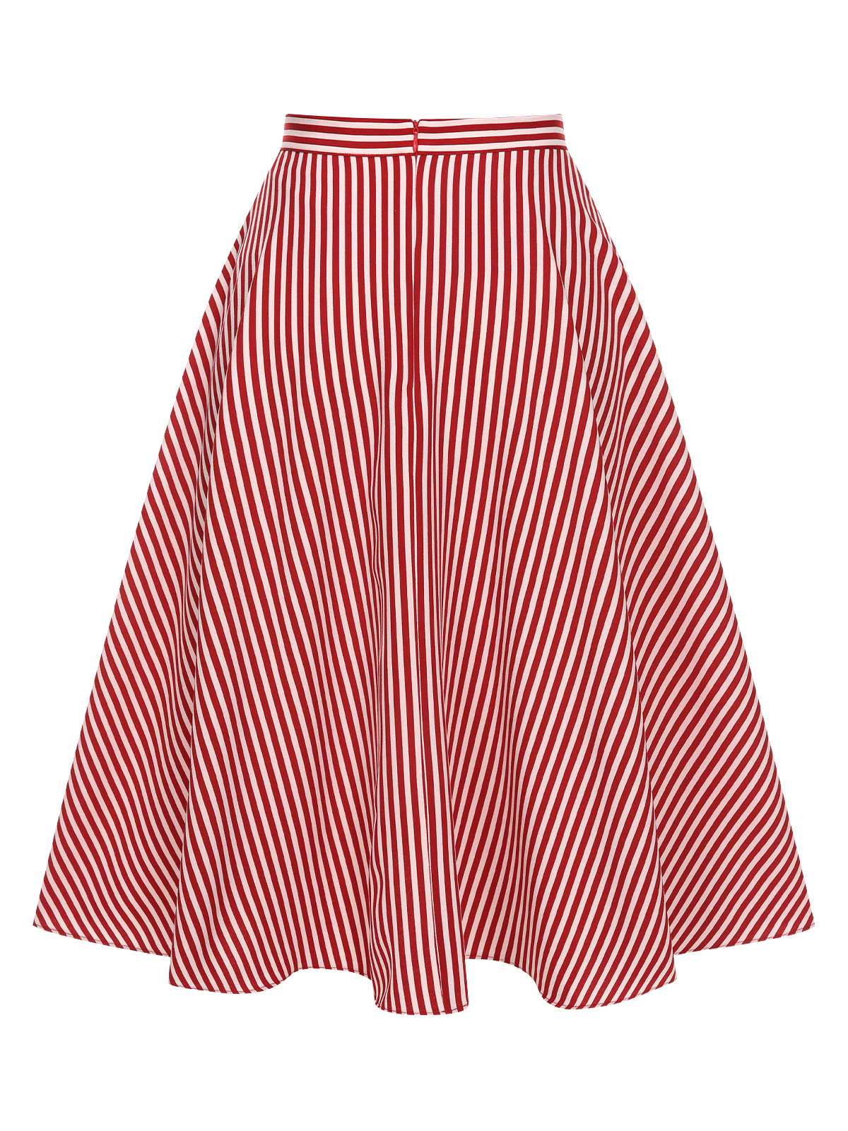 Red 1940s Buttoned Stripes Skirt - Image 5