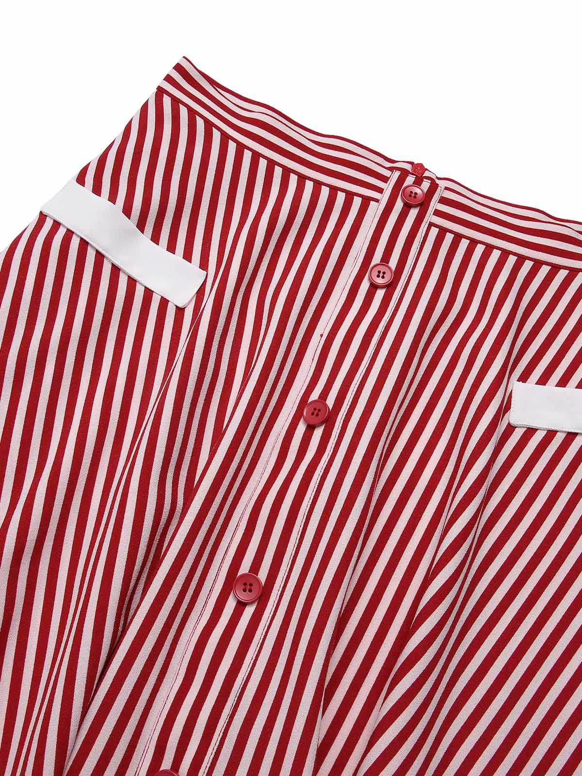 Red 1940s Buttoned Stripes Skirt - Image 6