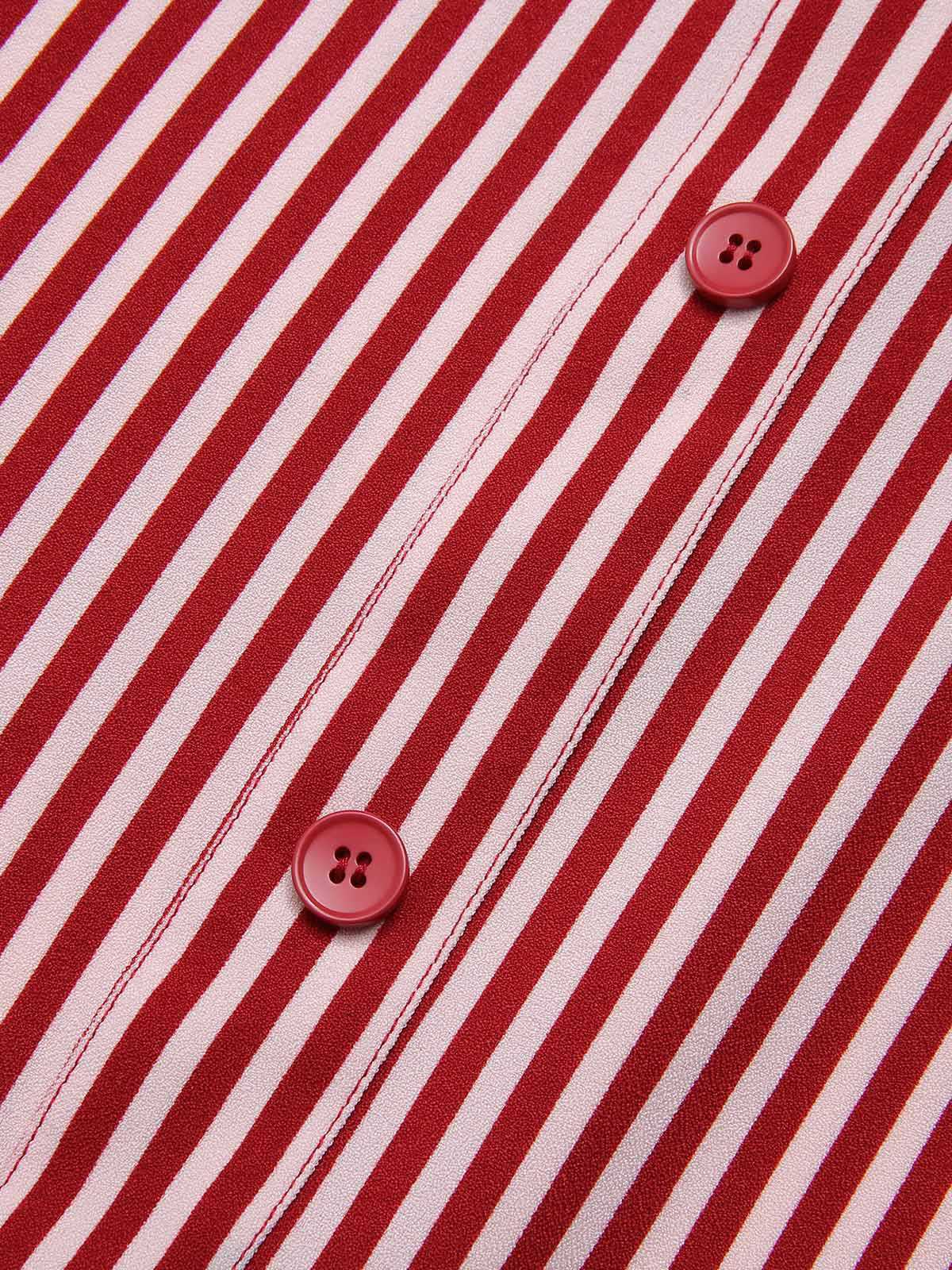 Red 1940s Buttoned Stripes Skirt - Image 7