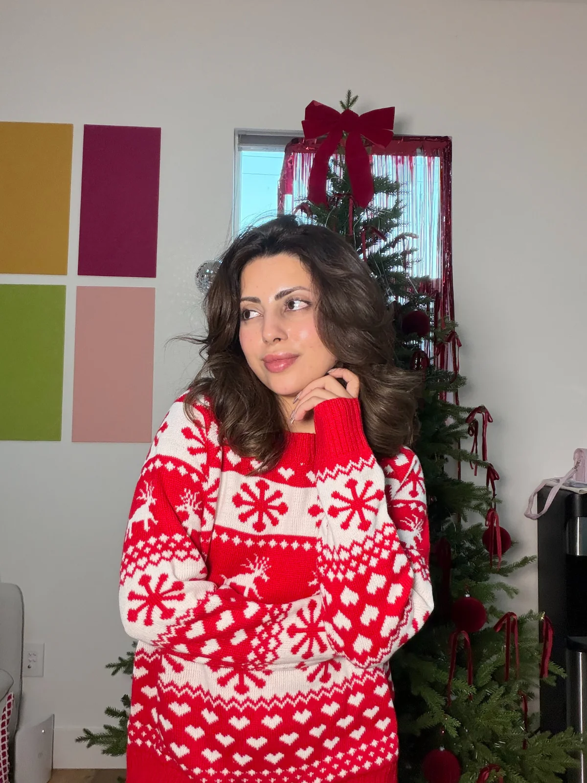 Red 1940s Christmas Knitted Sweater - Image 3