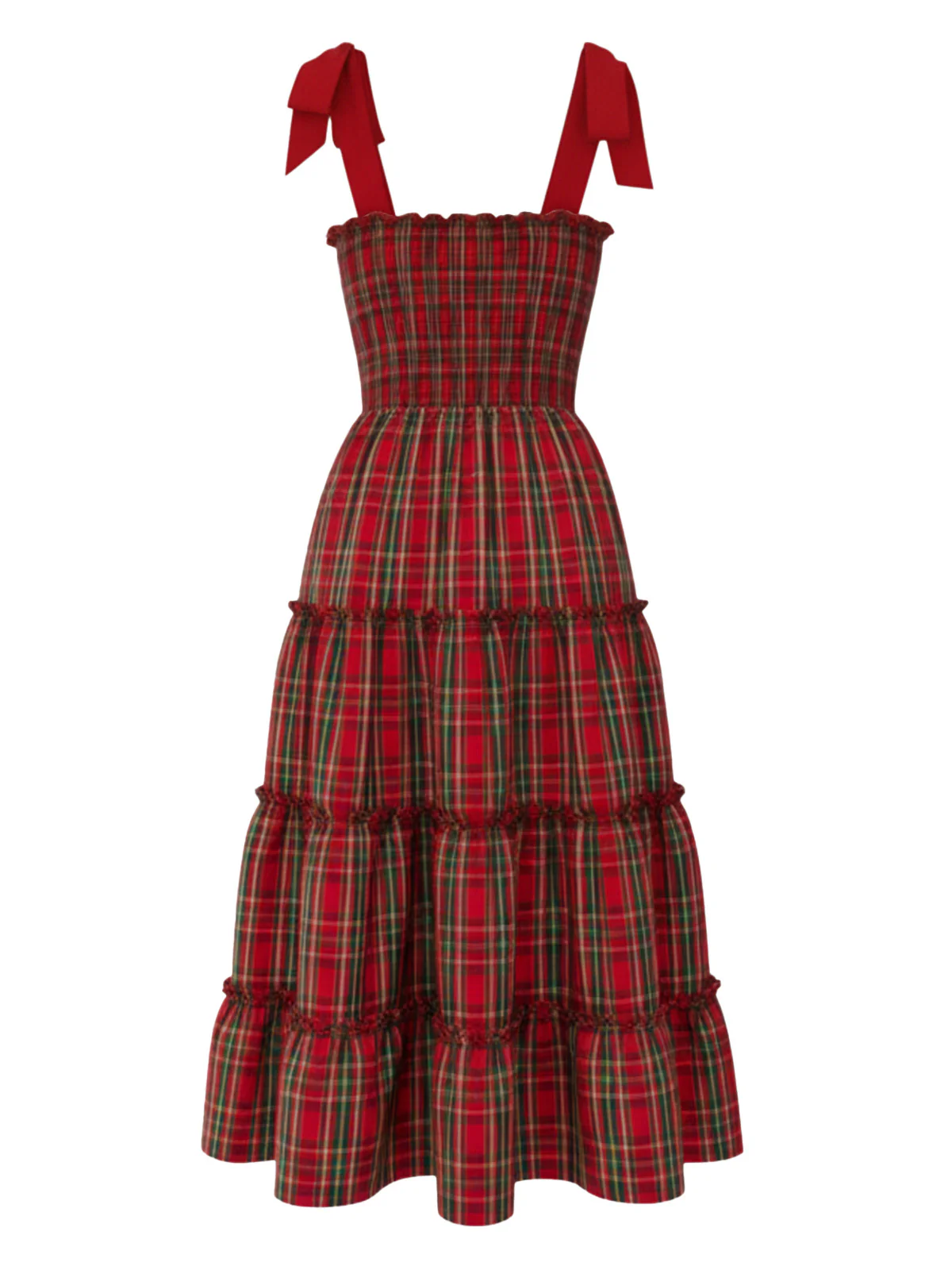 Red 1940s Christmas Plaid Lace-Up Dress - Image 2