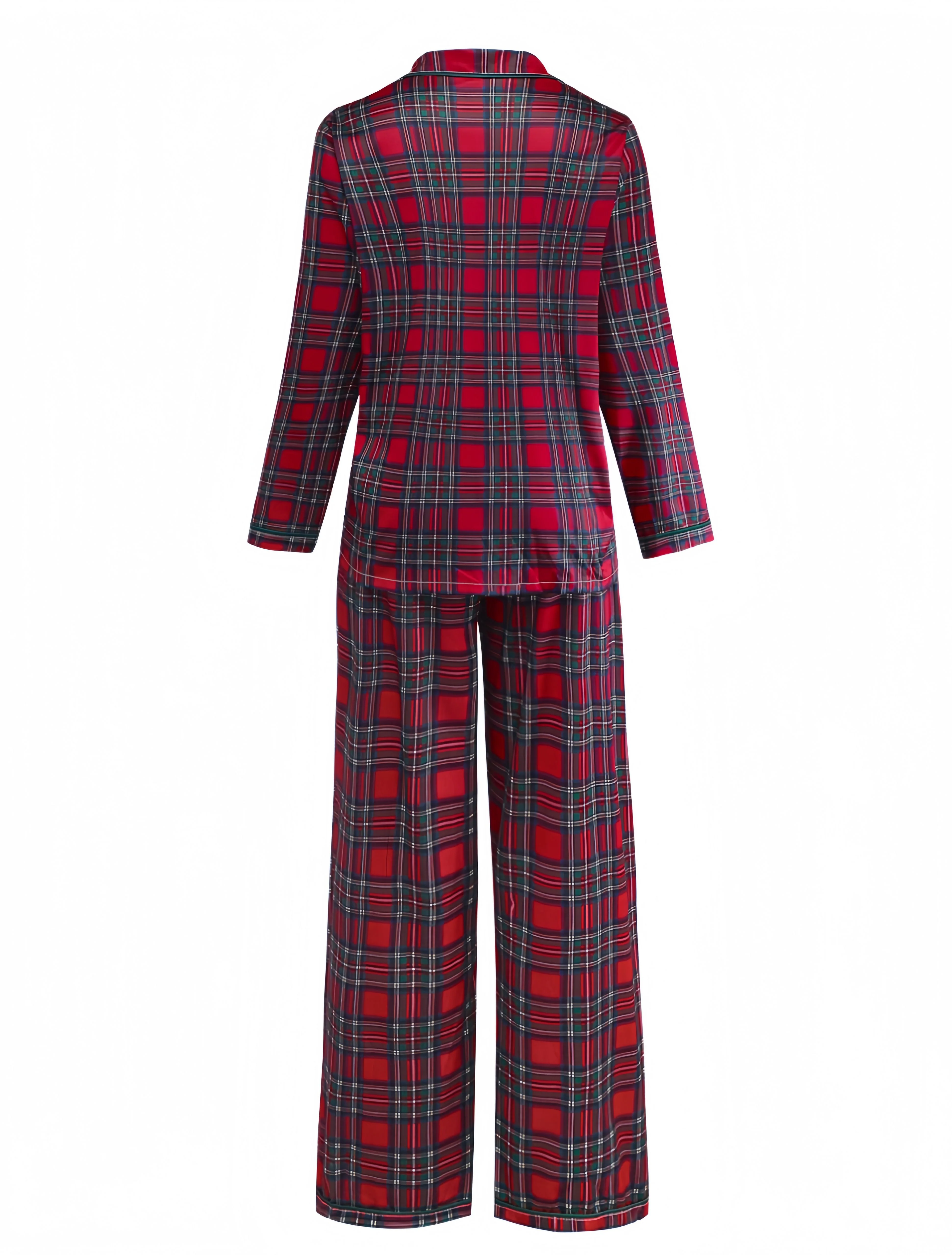 Red 1940s Christmas Plaid Pajama Set - Image 2