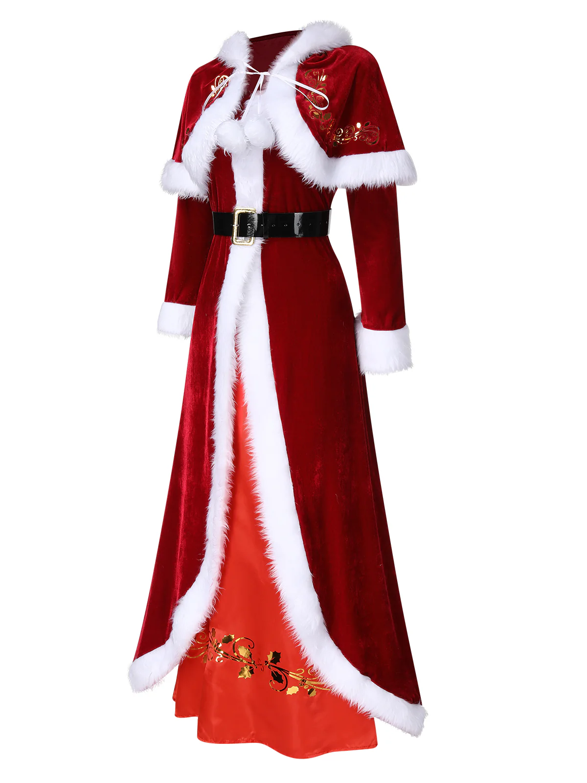 Red 1940s Christmas Velvet Hooded Cloak Dress - Image 2
