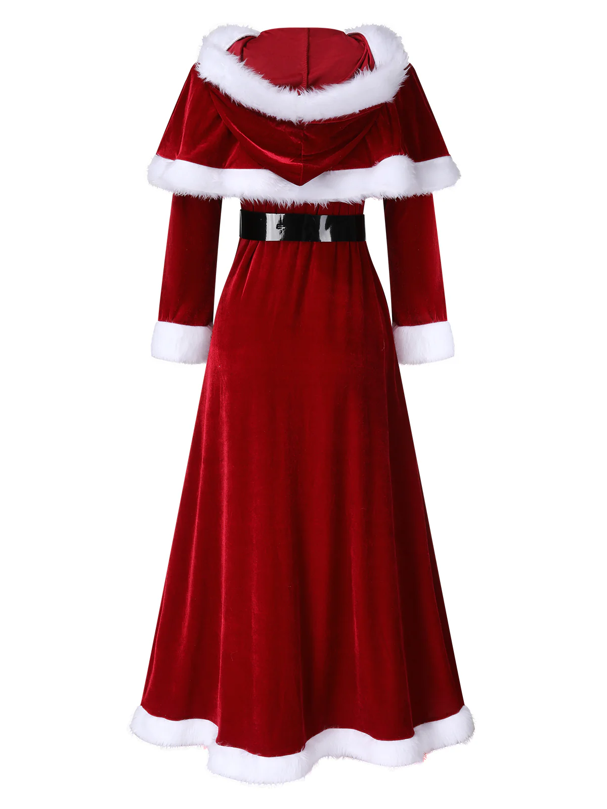 Red 1940s Christmas Velvet Hooded Cloak Dress - Image 3