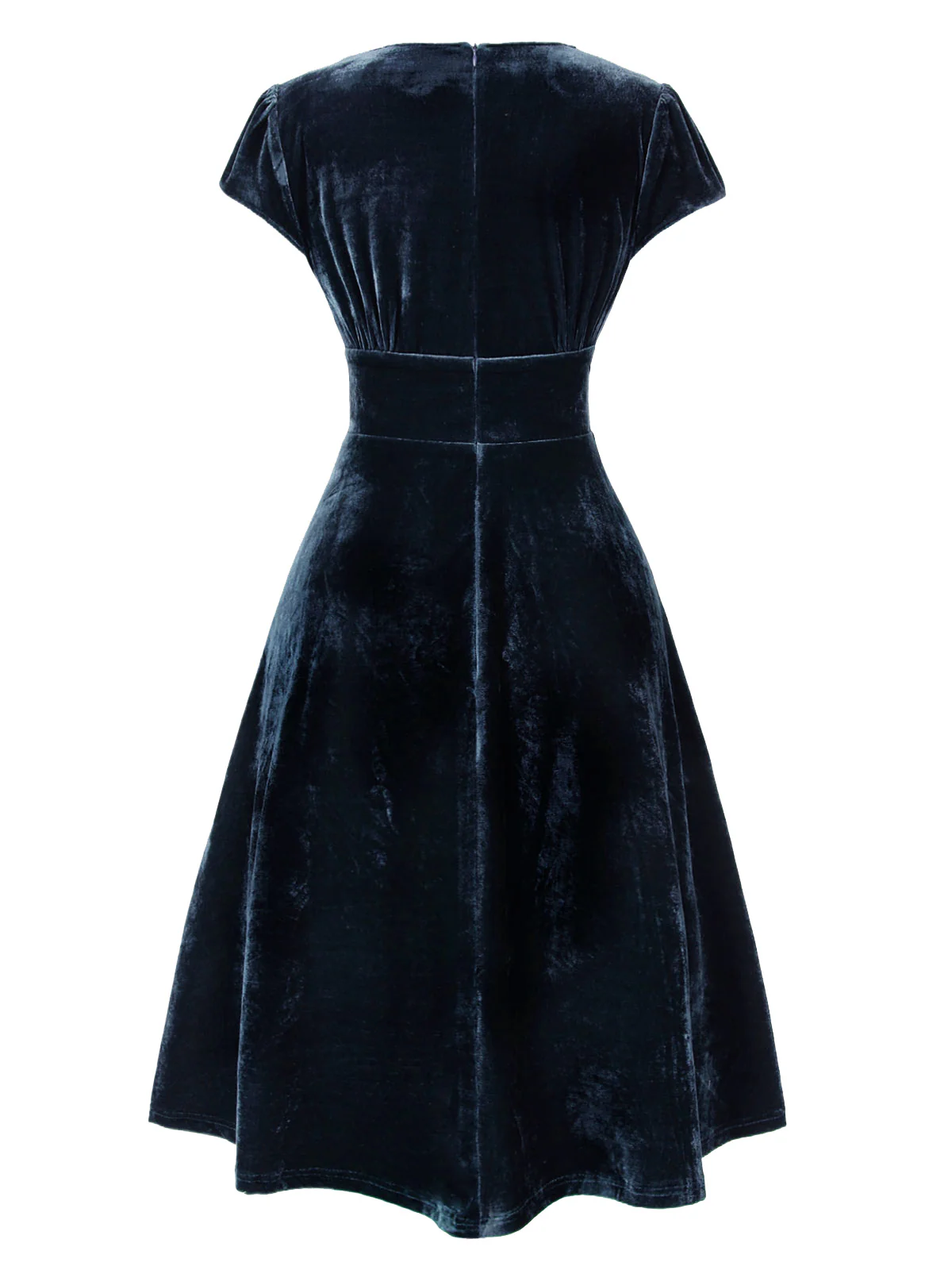 Red 1940s Deep V-Neck Pearl Velvet Dress - Image 12