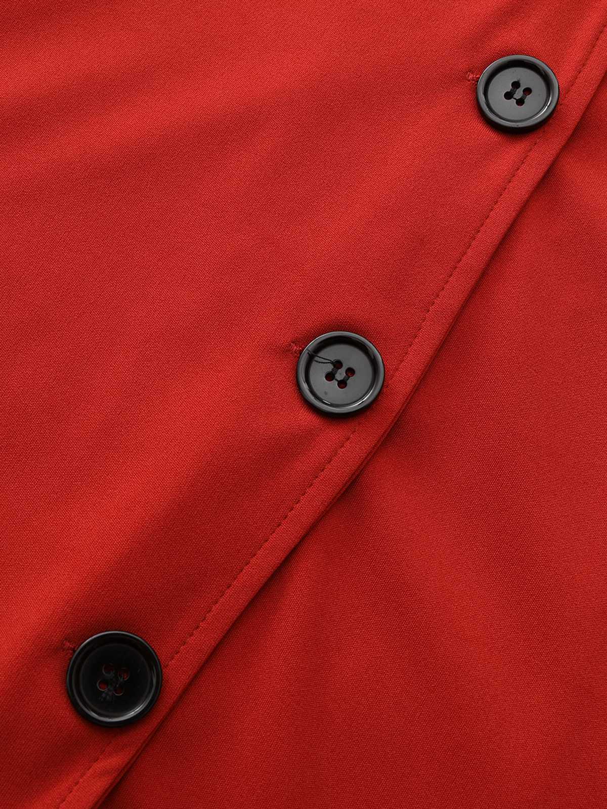 Red 1940s Diagonal Button Stand Collar Coat - Image 8