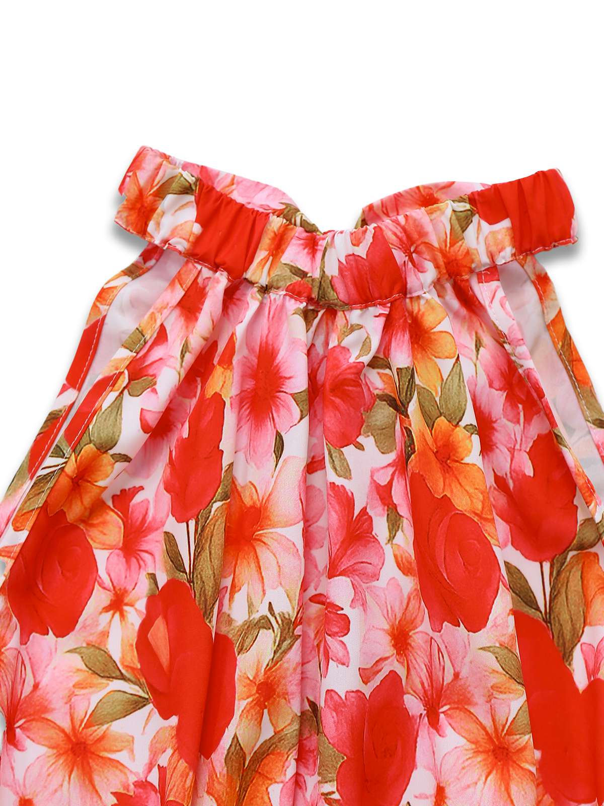 Red 1940s Floral Round Neck Halter Dress - Image 3