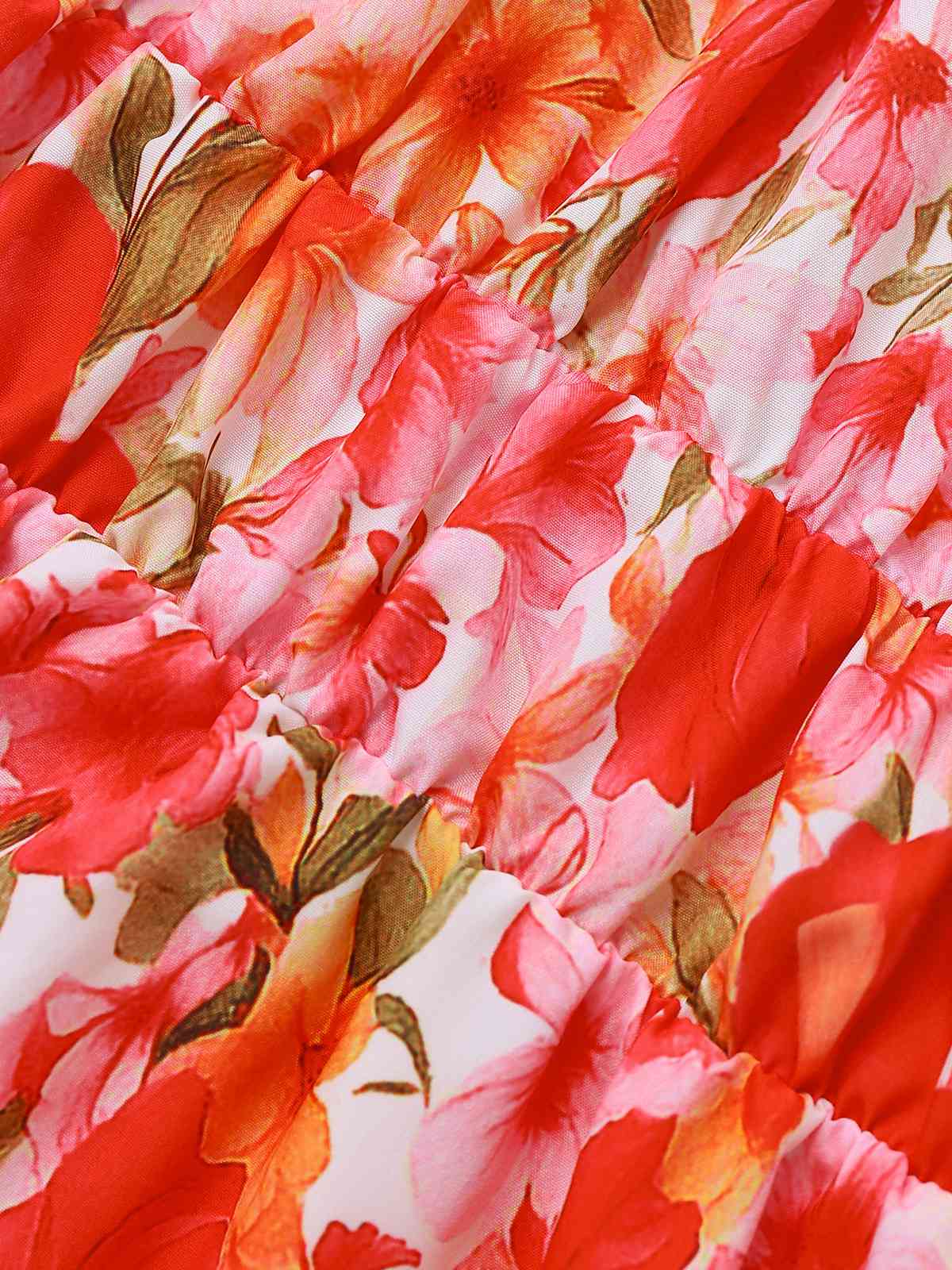 Red 1940s Floral Round Neck Halter Dress - Image 4
