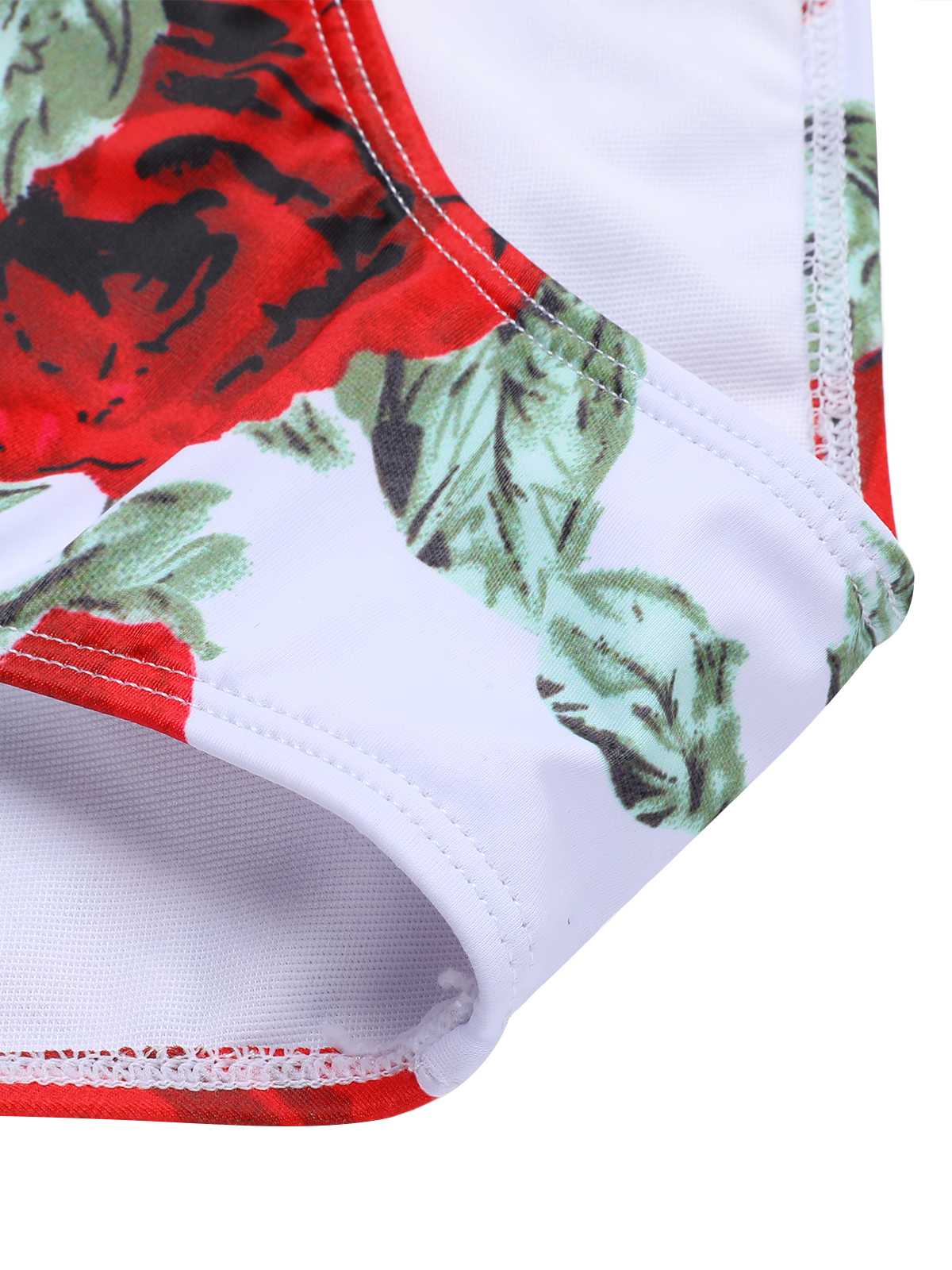 Red 1940s Floral Ruffles Swimsuit - Image 7