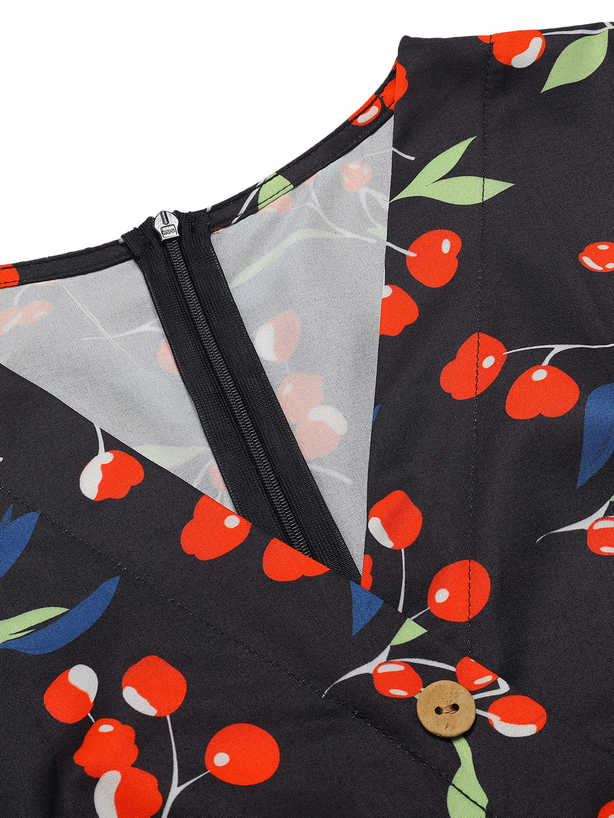 Red 1940s Floral V-Neck Added Button Dress - Image 8