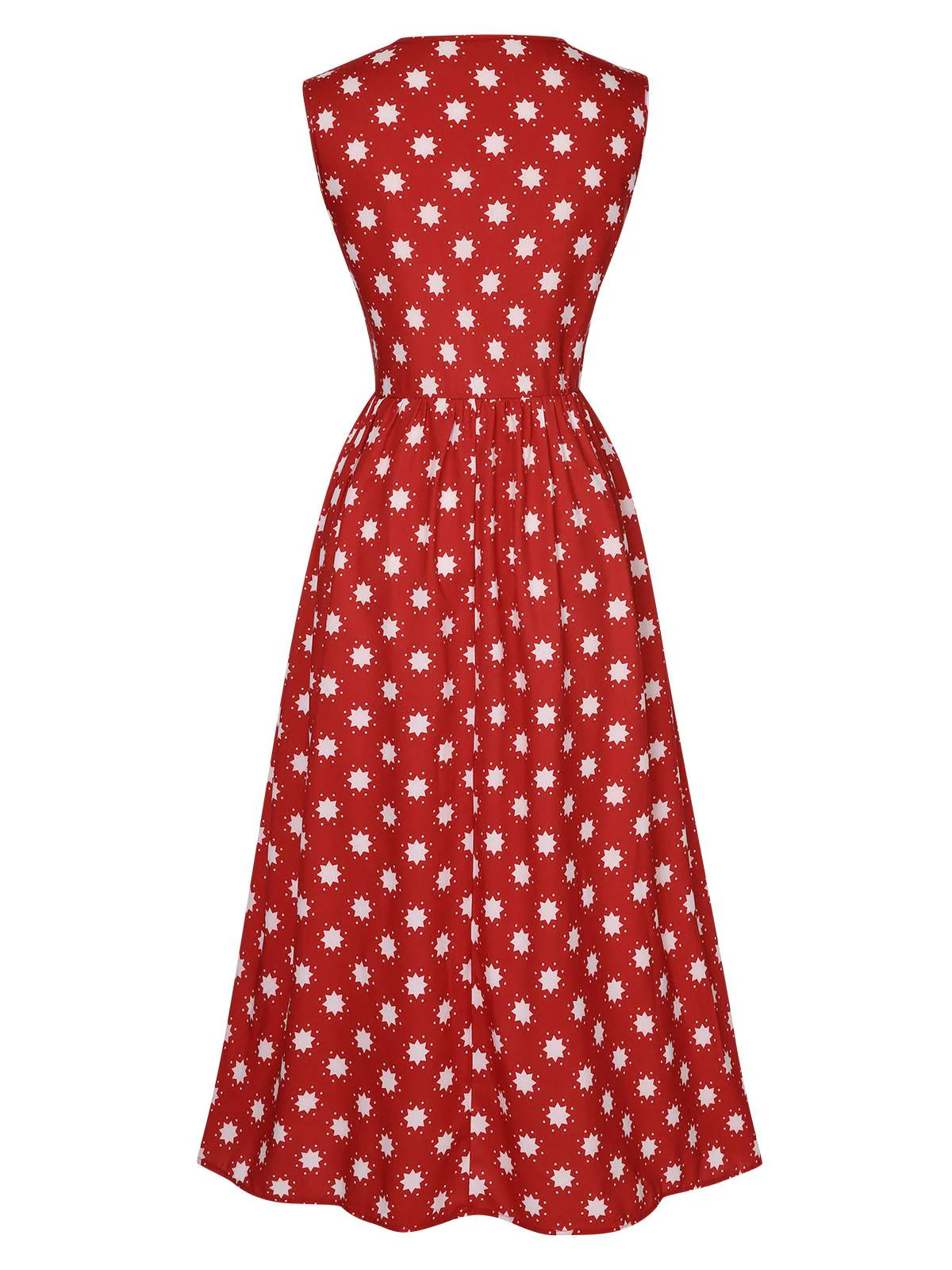 Red 1940s Floral V-Neck Sleeveless Dress - Image 2