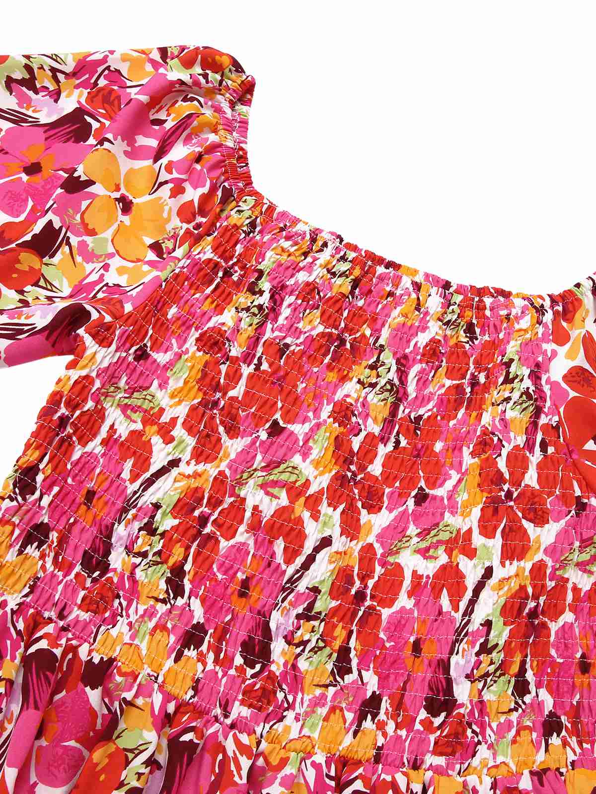 Red 1940s Flower Print Square Neck Tiered Dress - Image 4