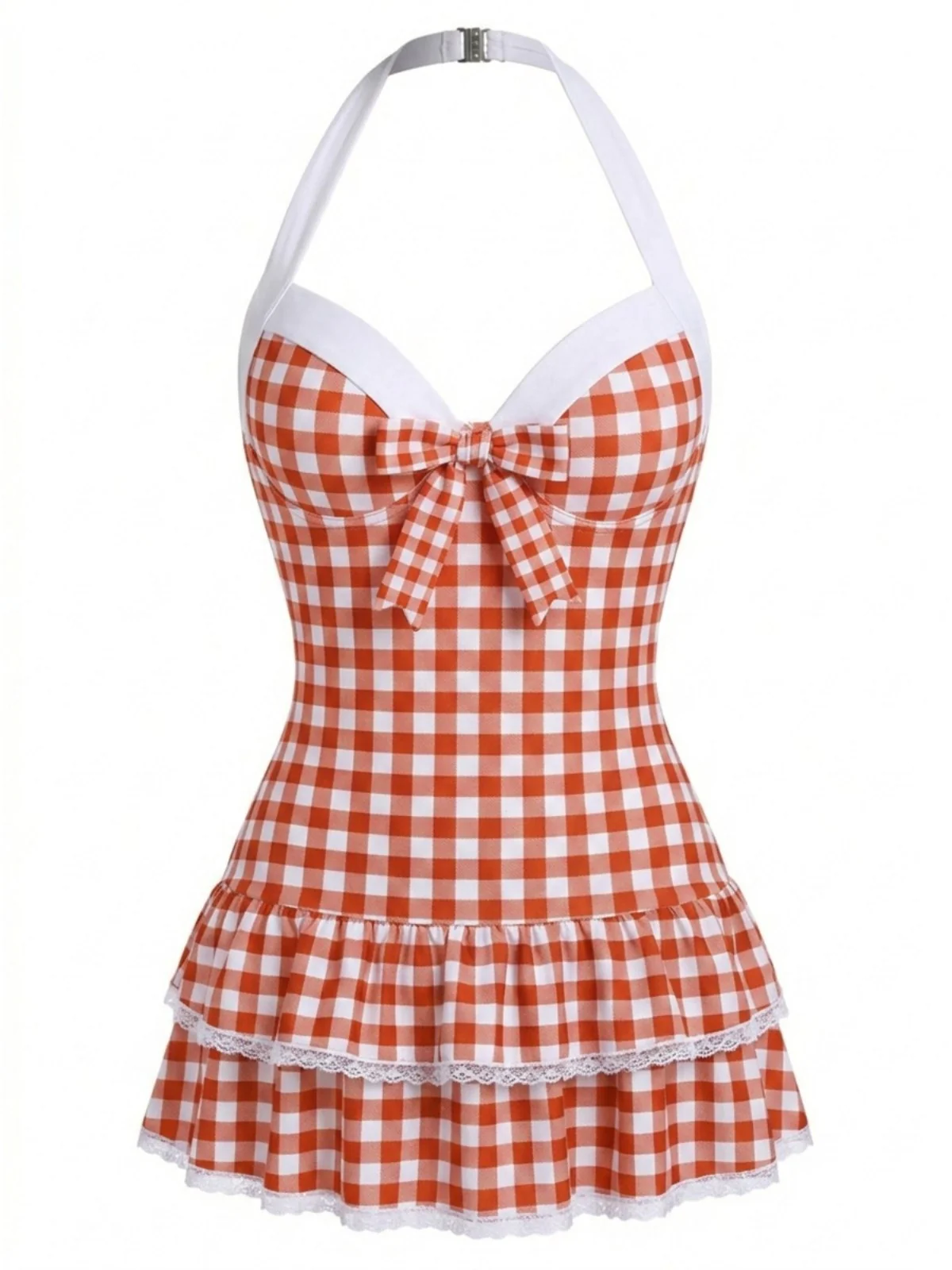 Brown 1940s Halter Polka Dots Bow Swimsuit - Image 25