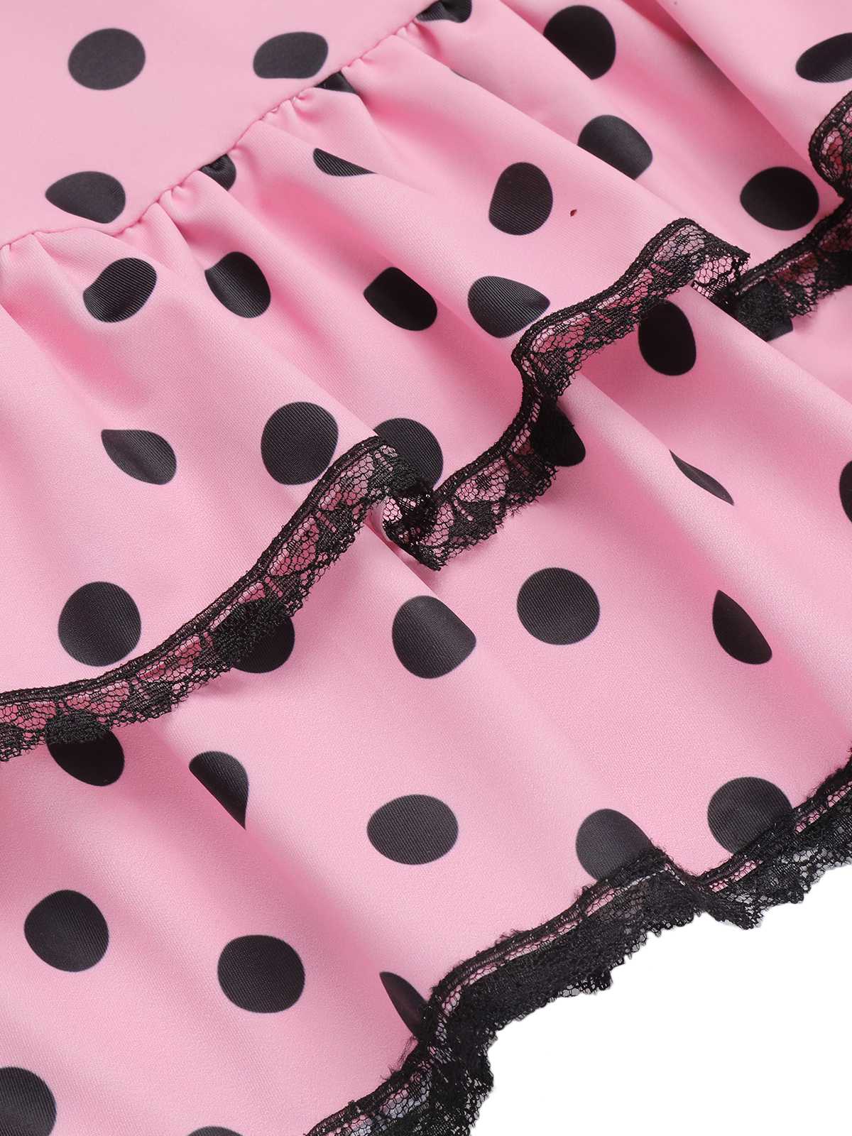 [US Warehouse] Blue 1940s Halter Polka Dots Bow One-Piece Swimsuit - Image 8