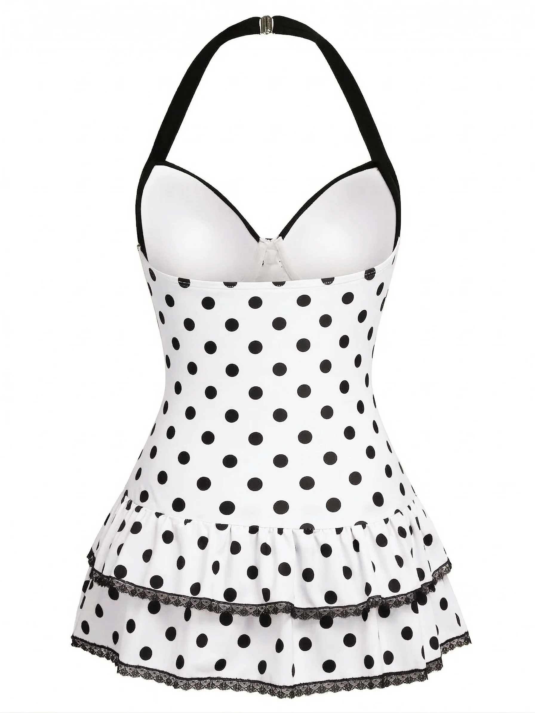 Brown 1940s Halter Polka Dots Bow Swimsuit - Image 17