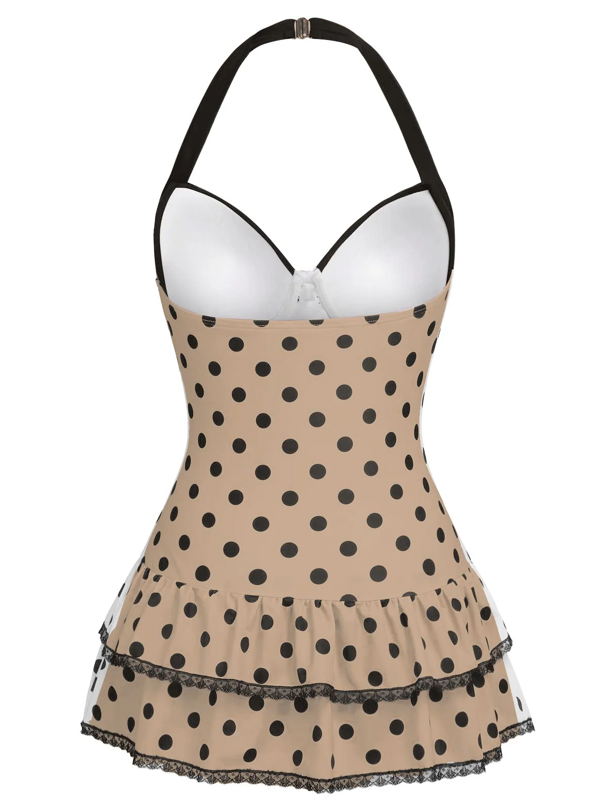 [US Warehouse] Blue 1940s Halter Polka Dots Bow One-Piece Swimsuit - Image 11
