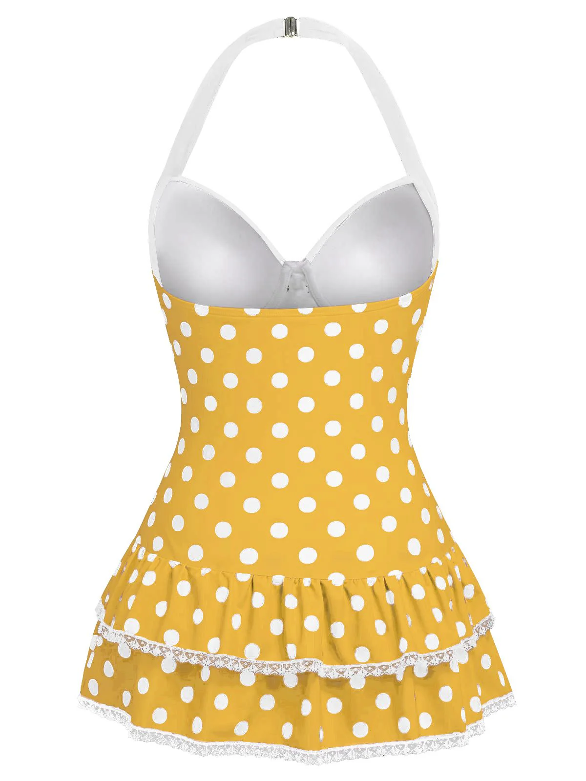 Brown 1940s Halter Polka Dots Bow Swimsuit - Image 4
