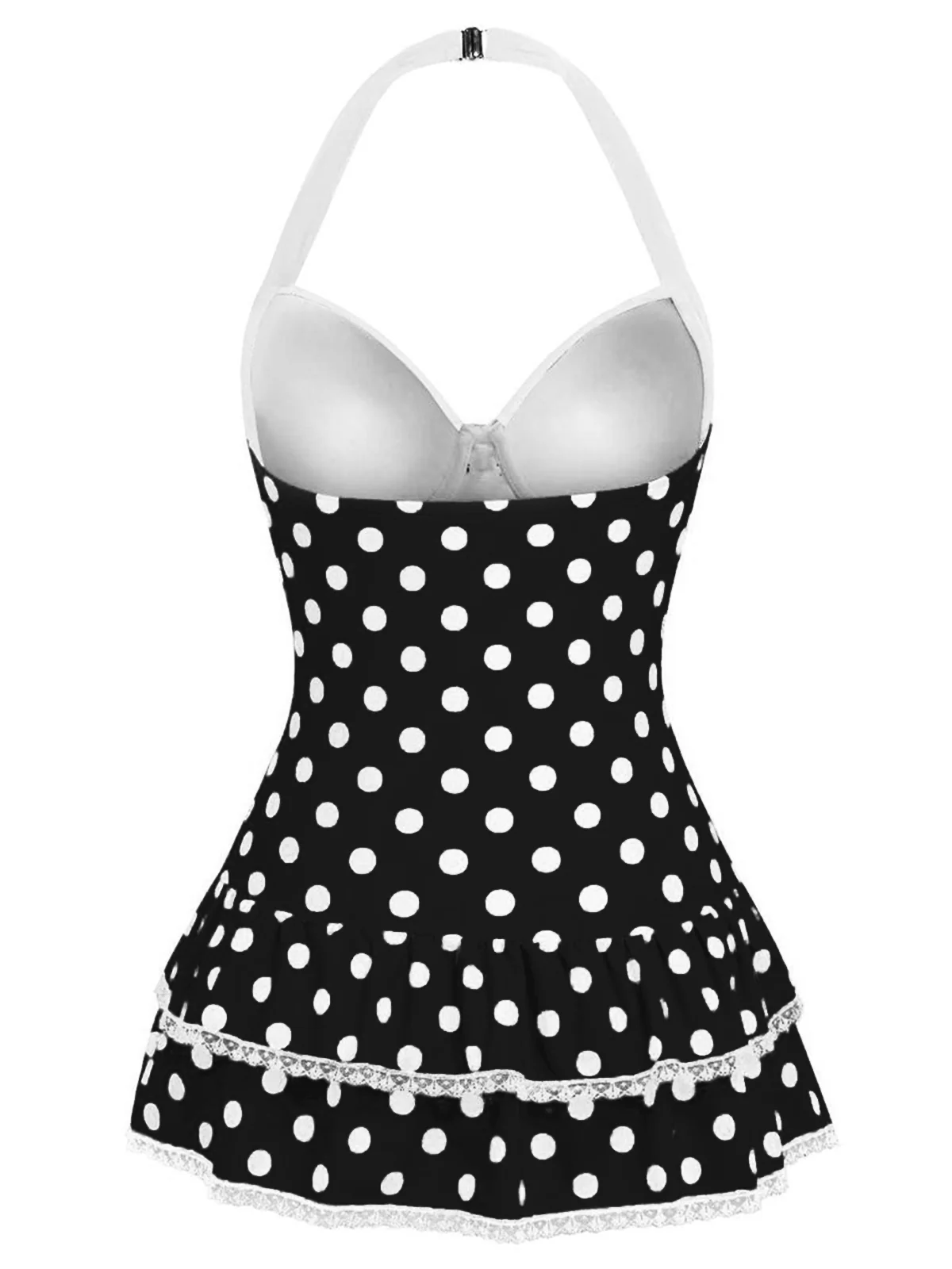 Brown 1940s Halter Polka Dots Bow Swimsuit - Image 14
