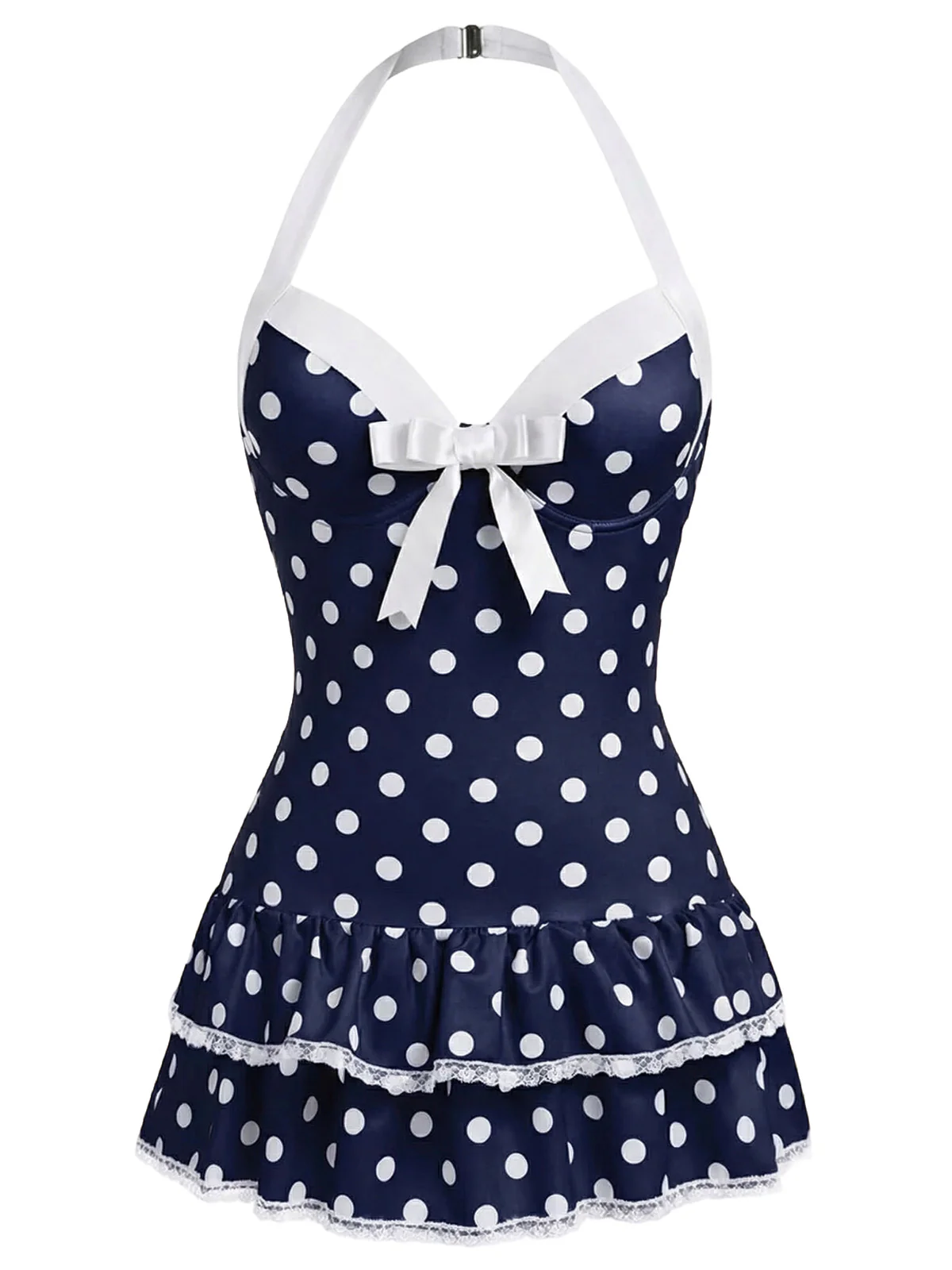 Brown 1940s Halter Polka Dots Bow Swimsuit - Image 23