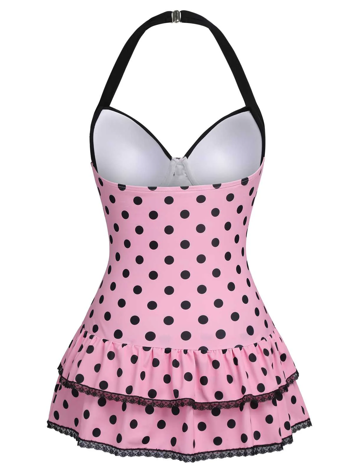 [US Warehouse] Blue 1940s Halter Polka Dots Bow One-Piece Swimsuit - Image 6