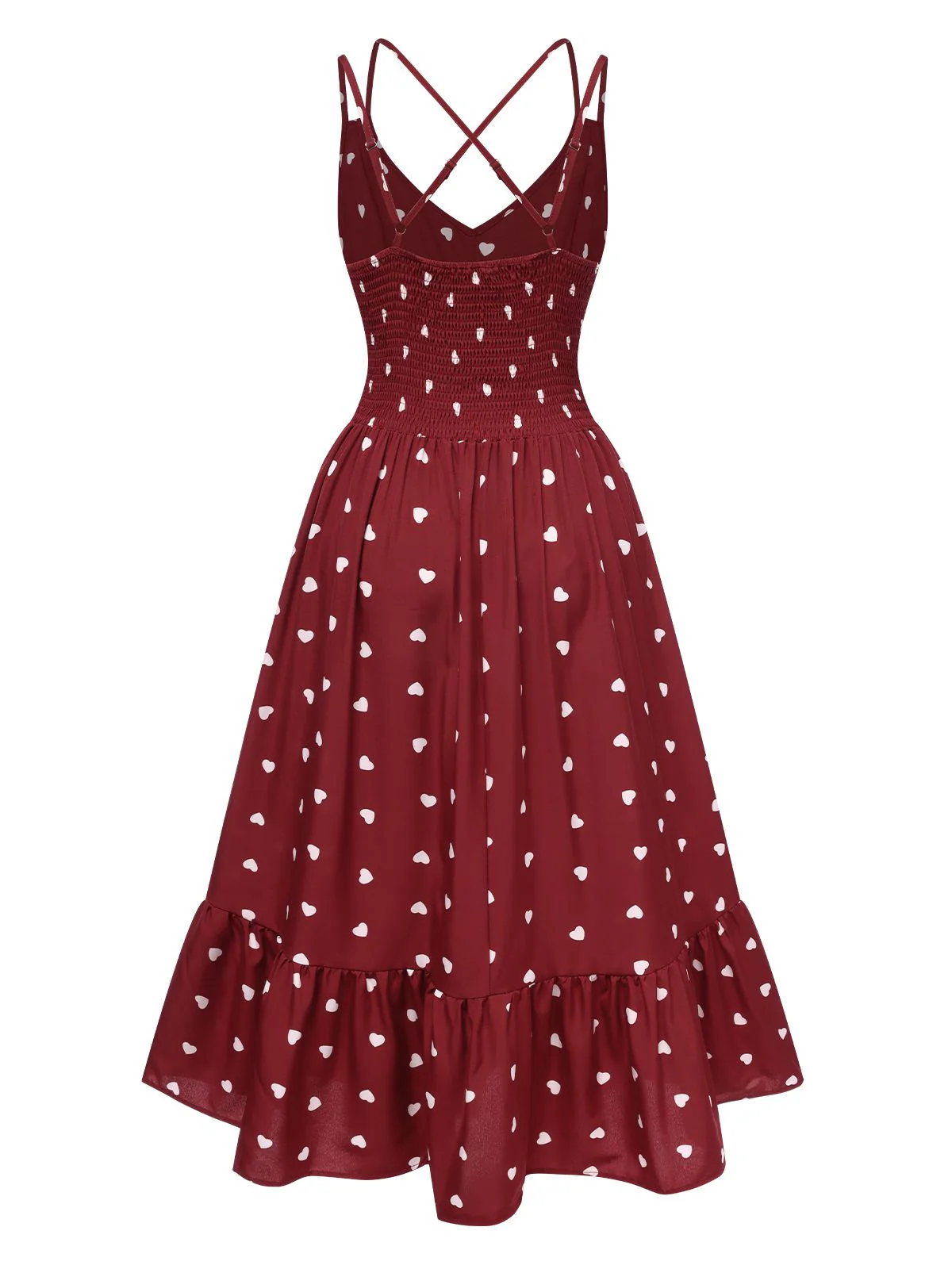 Red 1940s Heart Print V-Neck Sleeveless Dress - Image 3