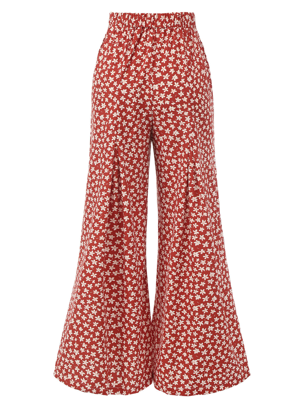 Red 1940s High Waist Floral Wide-Leg Pants - Image 2
