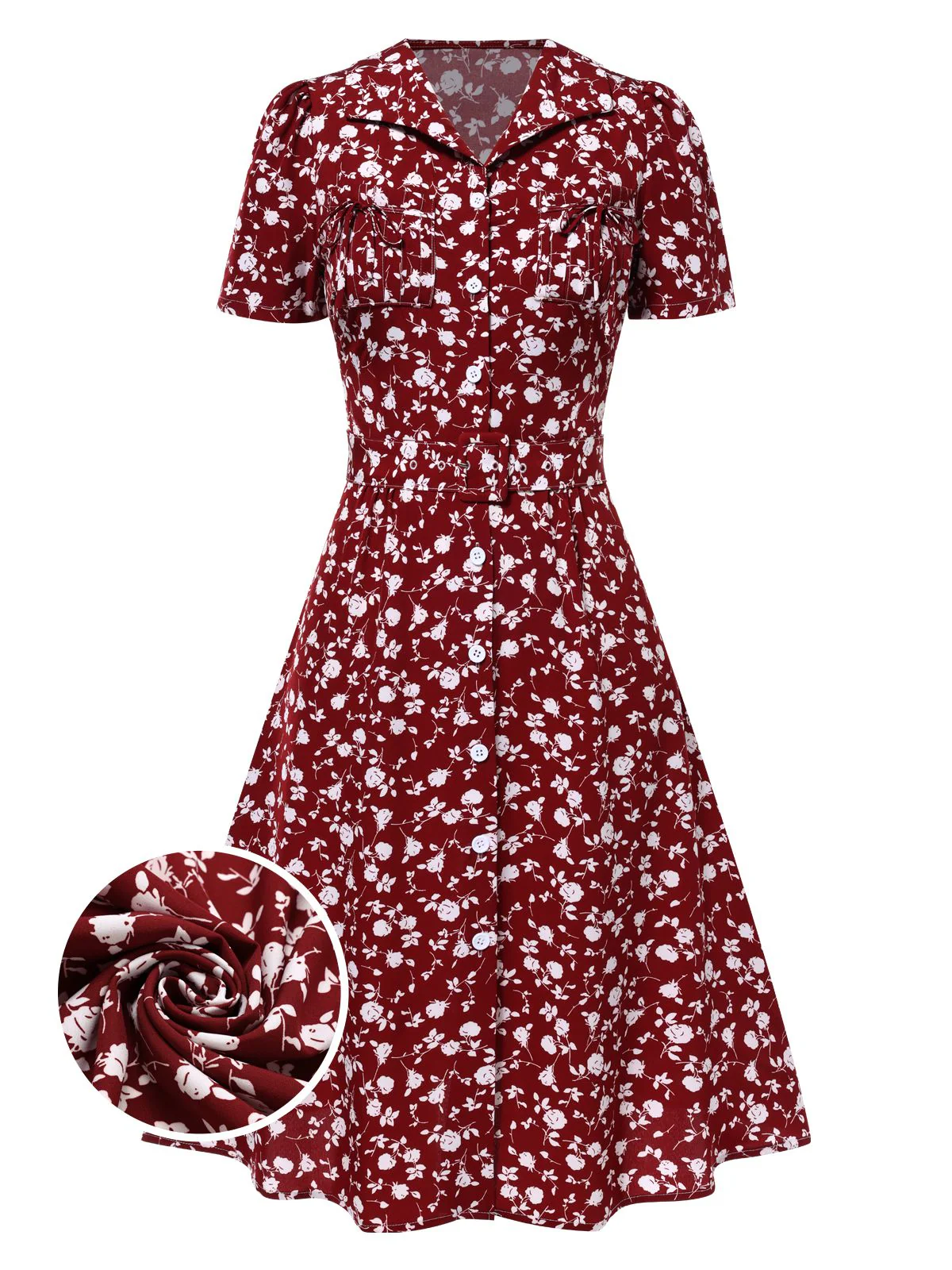 Green 1940s Lapel Buttons Ditsy Floral Dress - Image 8