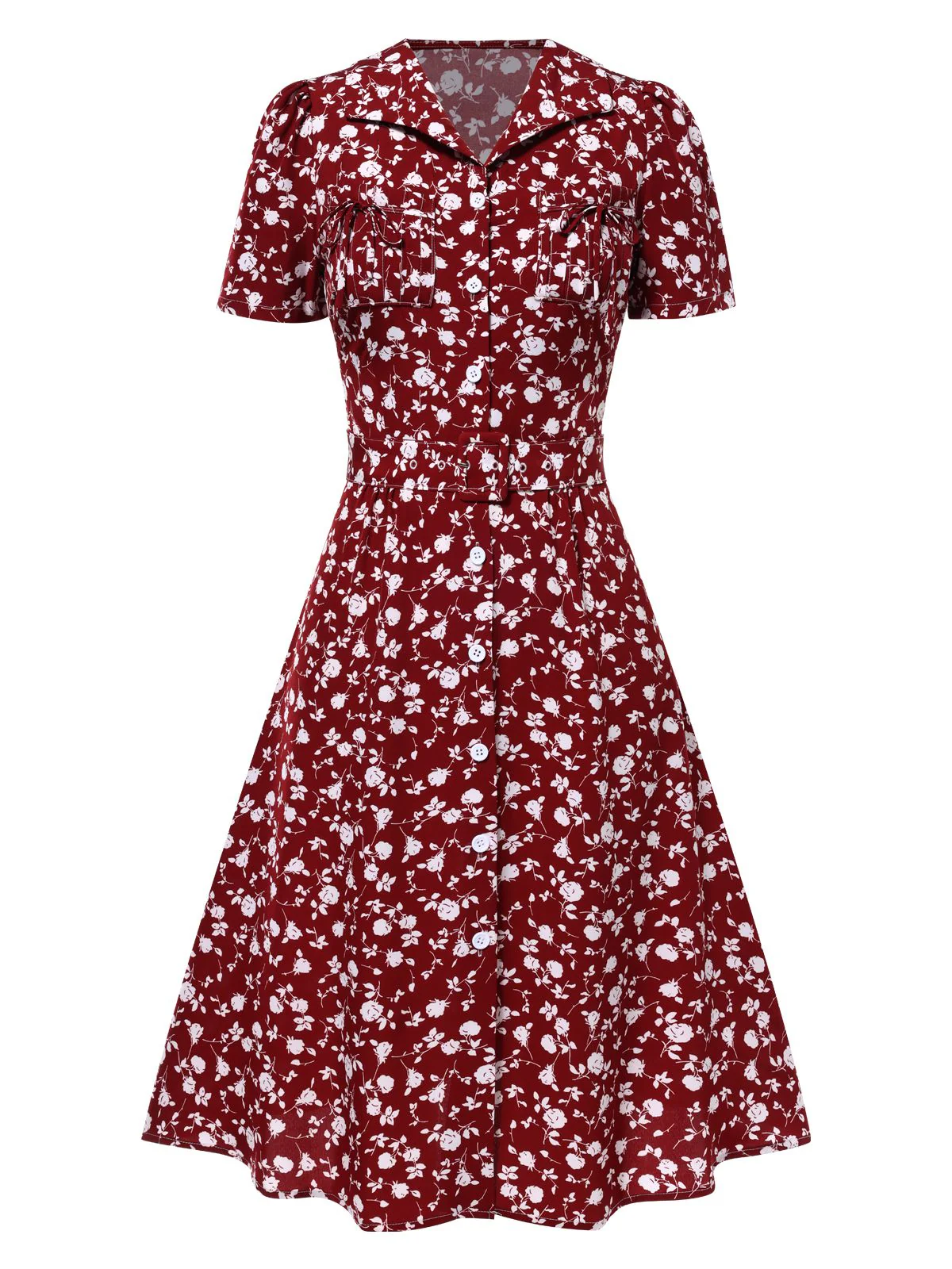 Green 1940s Lapel Buttons Ditsy Floral Dress - Image 9