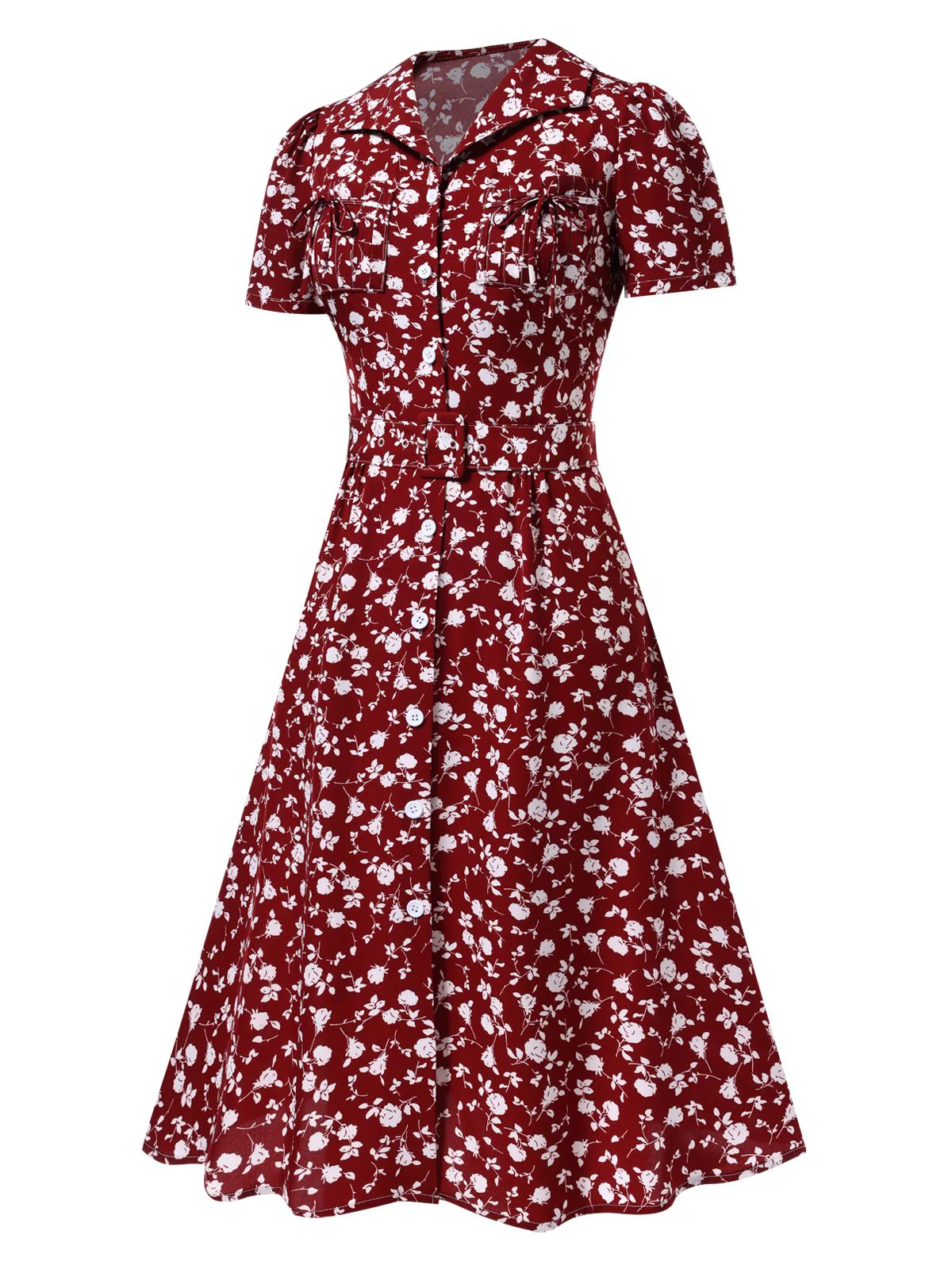 Green 1940s Lapel Buttons Ditsy Floral Dress - Image 10