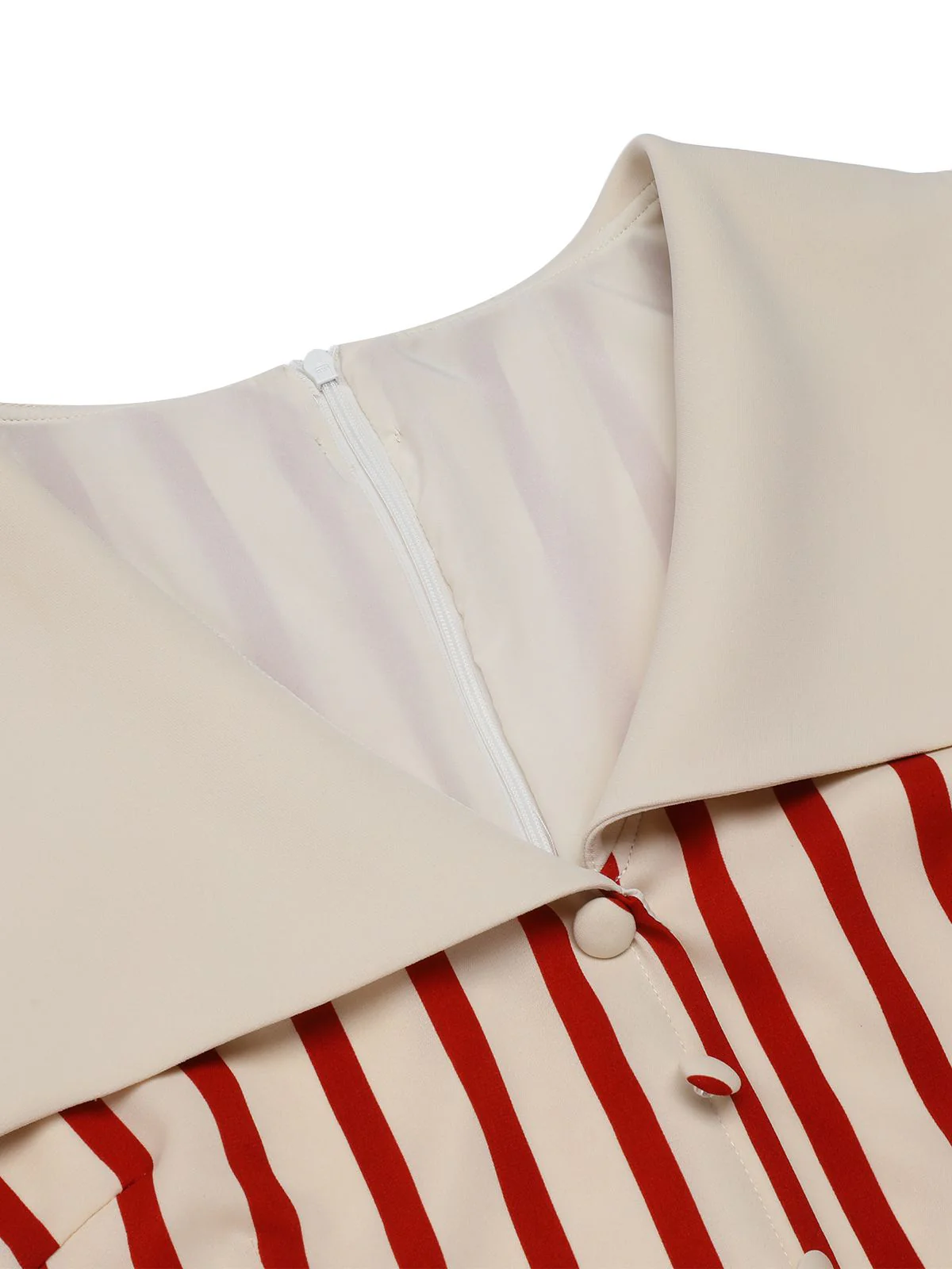 Red 1940s Lapel Vertical Stripes Dress - Image 5