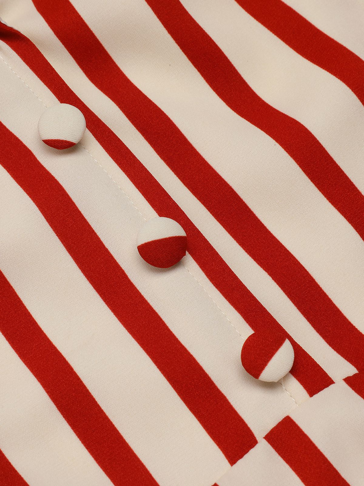 Red 1940s Lapel Vertical Stripes Dress - Image 6