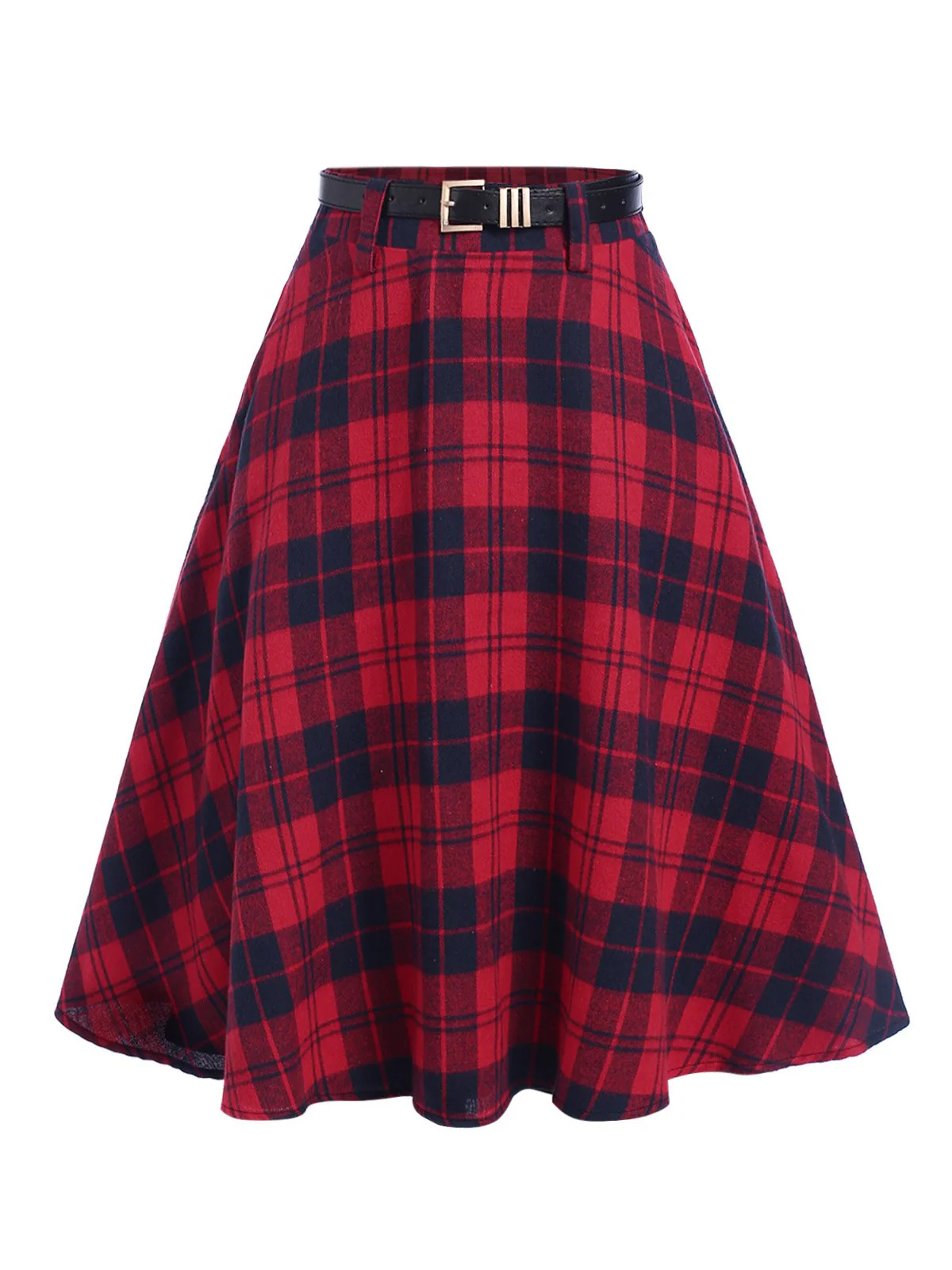 2PCS Red 1940s Lapel Top & Plaid Skirt - Image 7