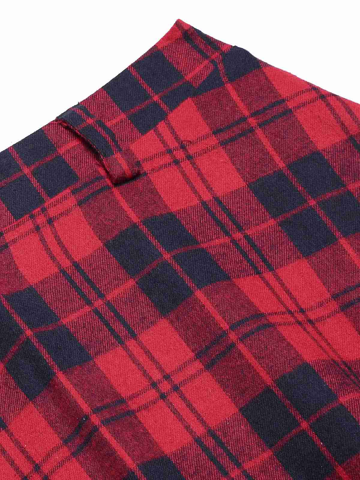 Red 1940s Plaid Belted A-Line Skirt - Image 5