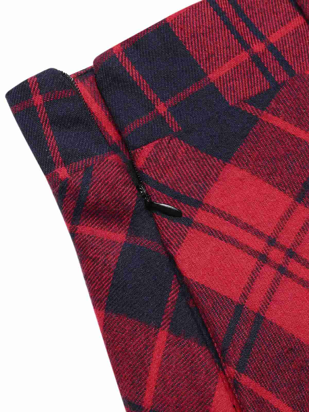 2PCS Red 1940s Lapel Top & Plaid Skirt - Image 8