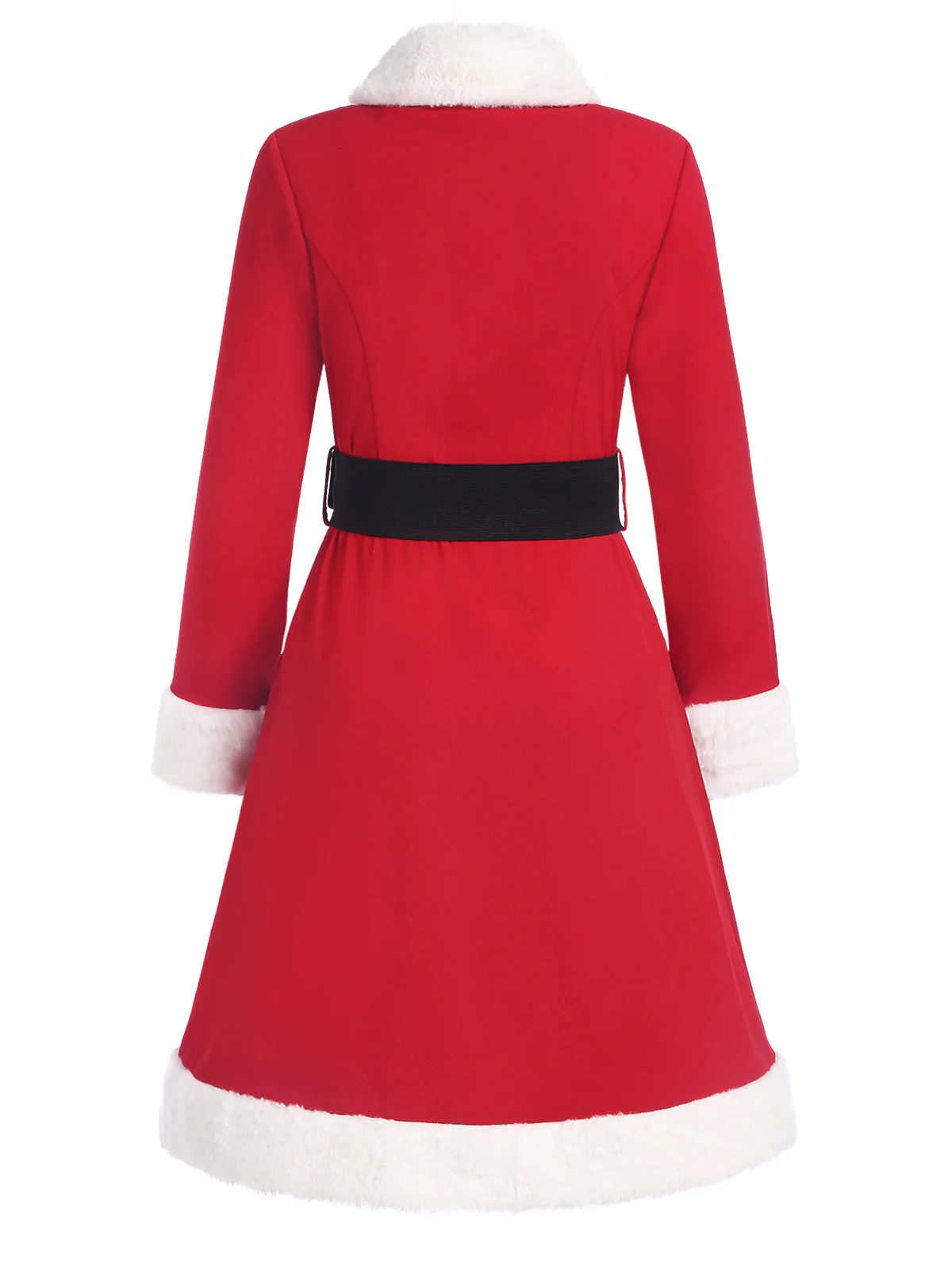 Red 1940s Plush Double-Breasted Belted Coat - Image 4