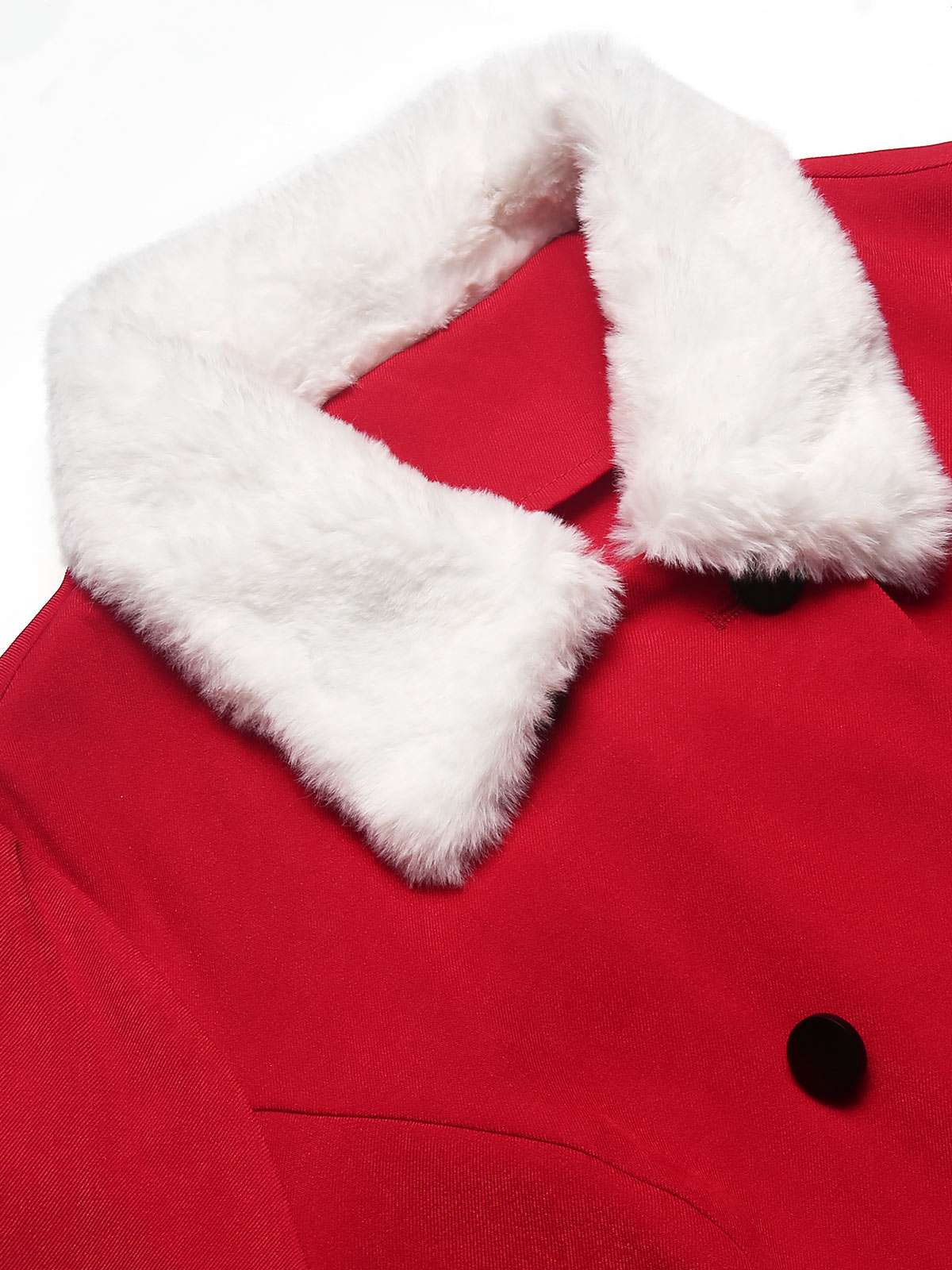 Red 1940s Plush Double-Breasted Belted Coat - Image 5