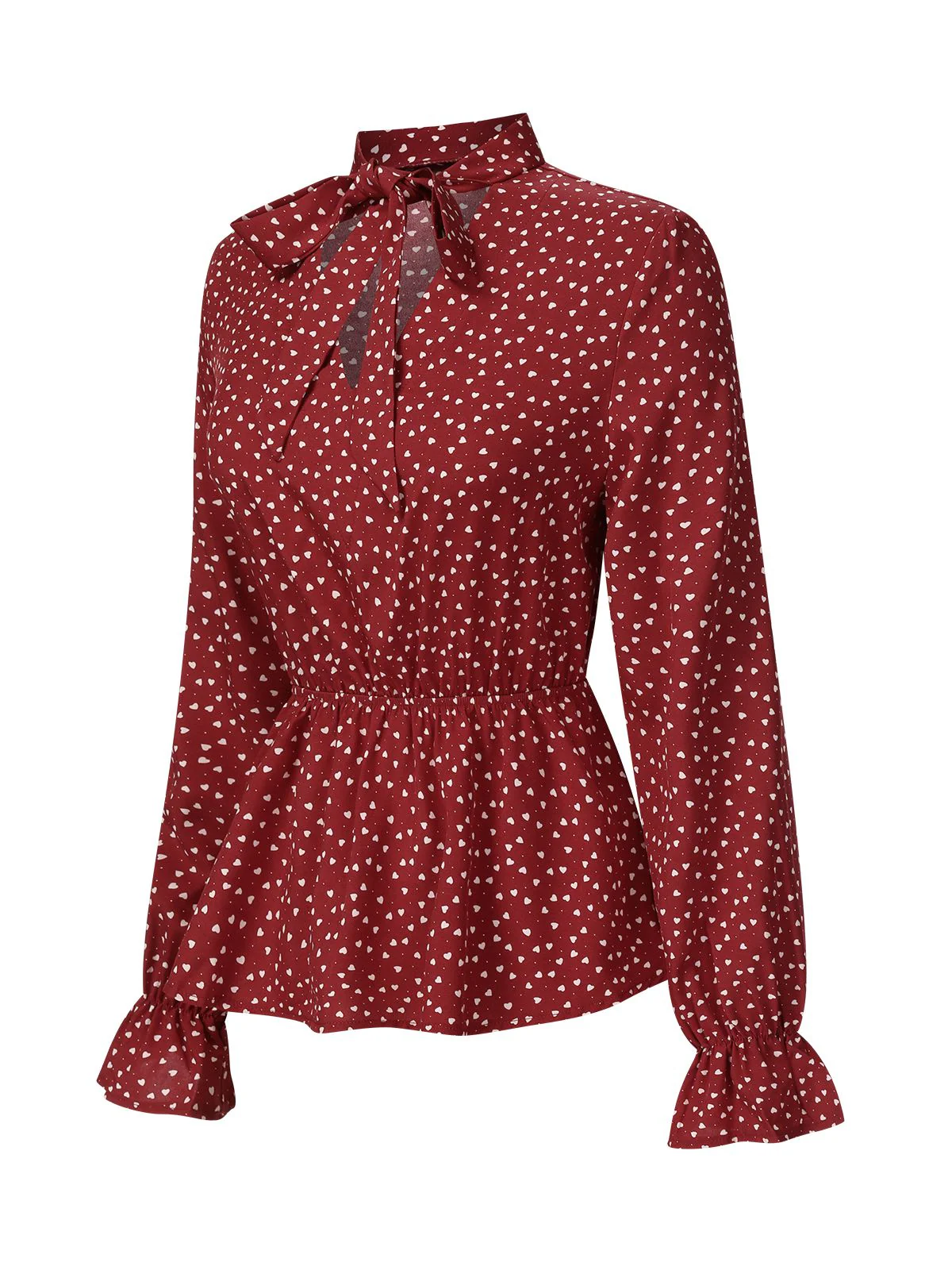 Red 1940s Polka Dot Lace-Up Chiffon Blouse - Image 3