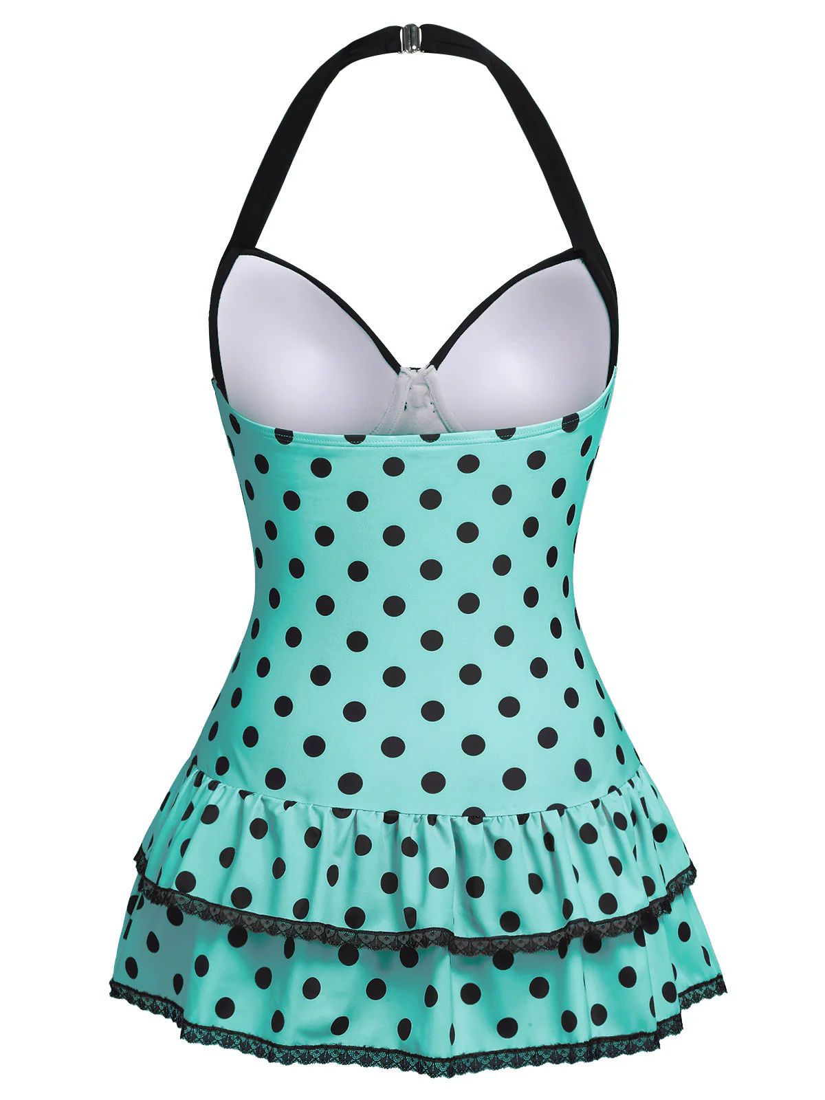 Red 1940s Polka Dots Halter One-Piece Swimsuit - Image 6