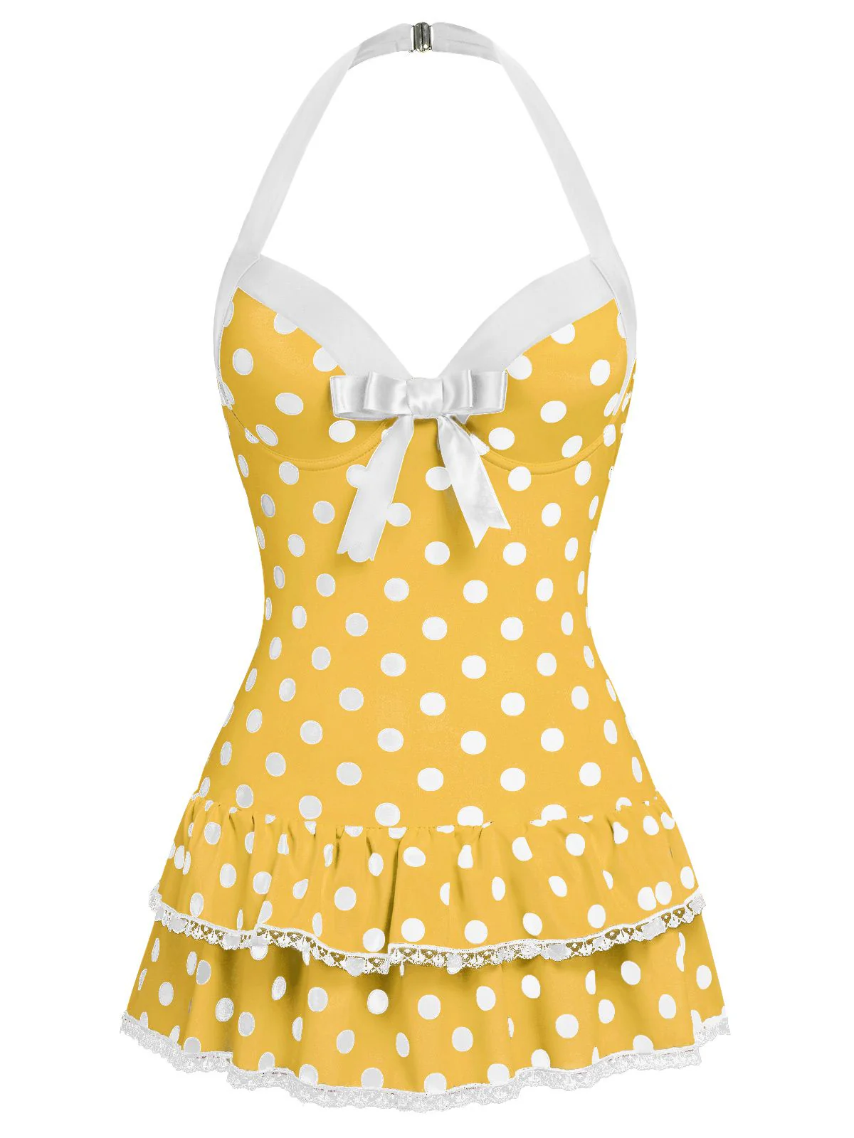 Red 1940s Polka Dots Halter One-Piece Swimsuit - Image 8